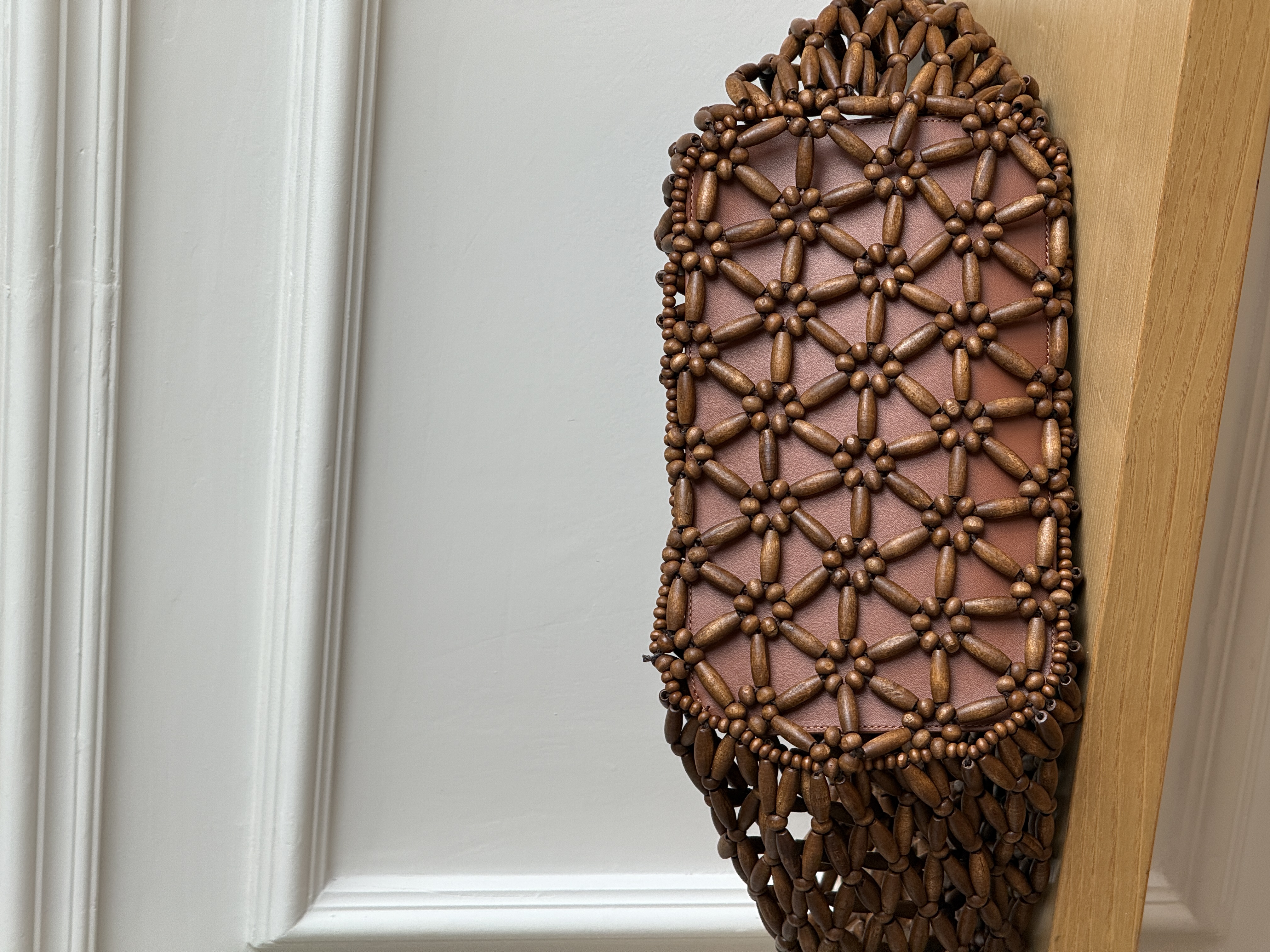 YSL Wooden Bead Open-Weave Tote Beach Bag
