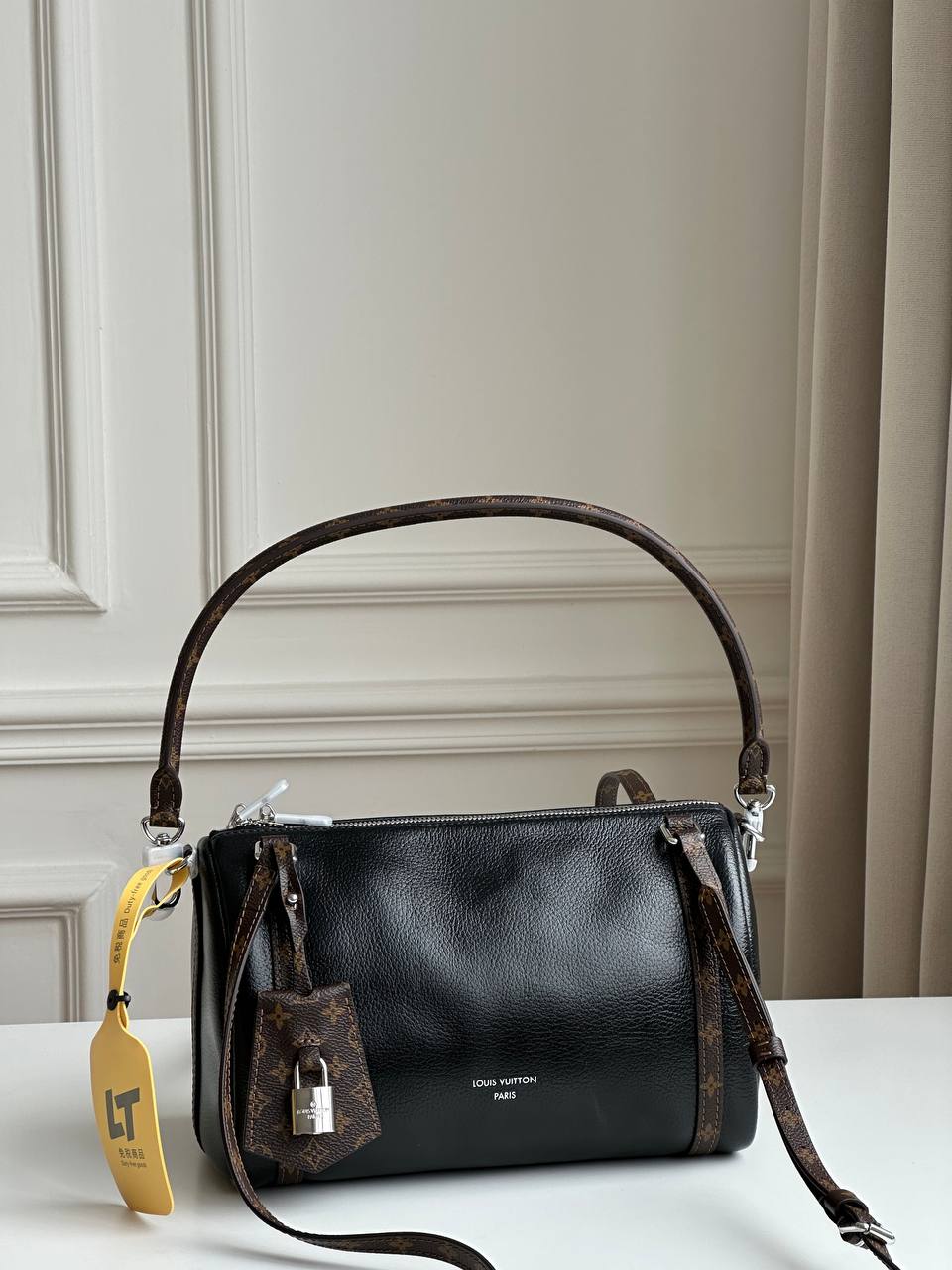 Louis Vuitton Black Grained Calfskin Mix Monogram Canvas Hand & Crossbody Pillow Bag