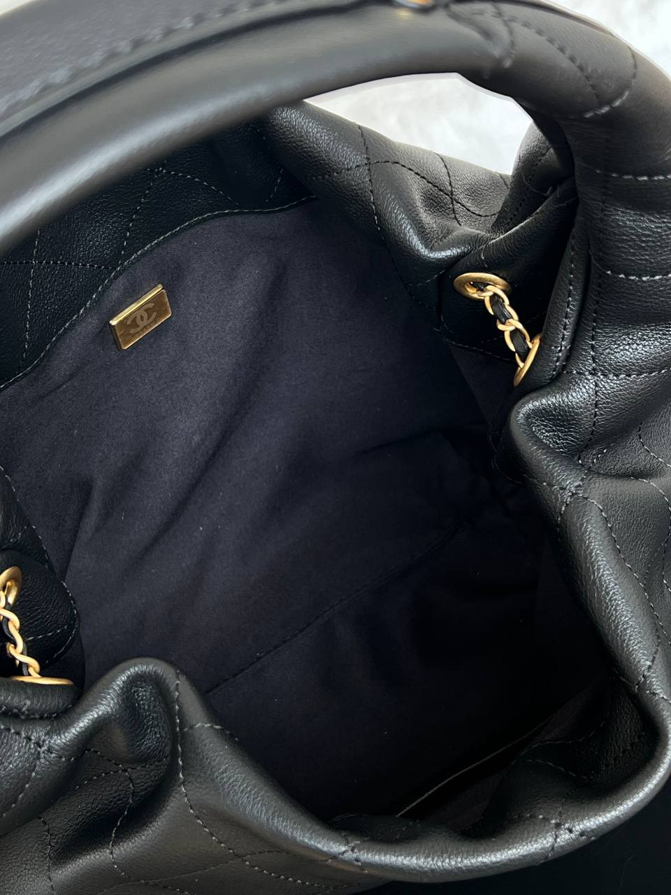 Chanel Black Caviar Leather Quilted Gold CC Lock Top Handle Hobo Underarm Bag