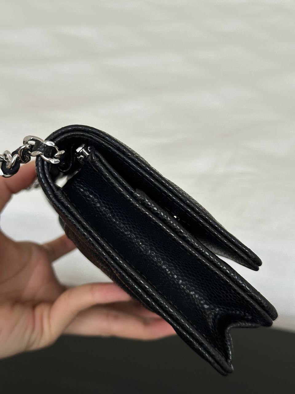 Chanel Black Caviar Leather Wallet On Chain Silver Hardware