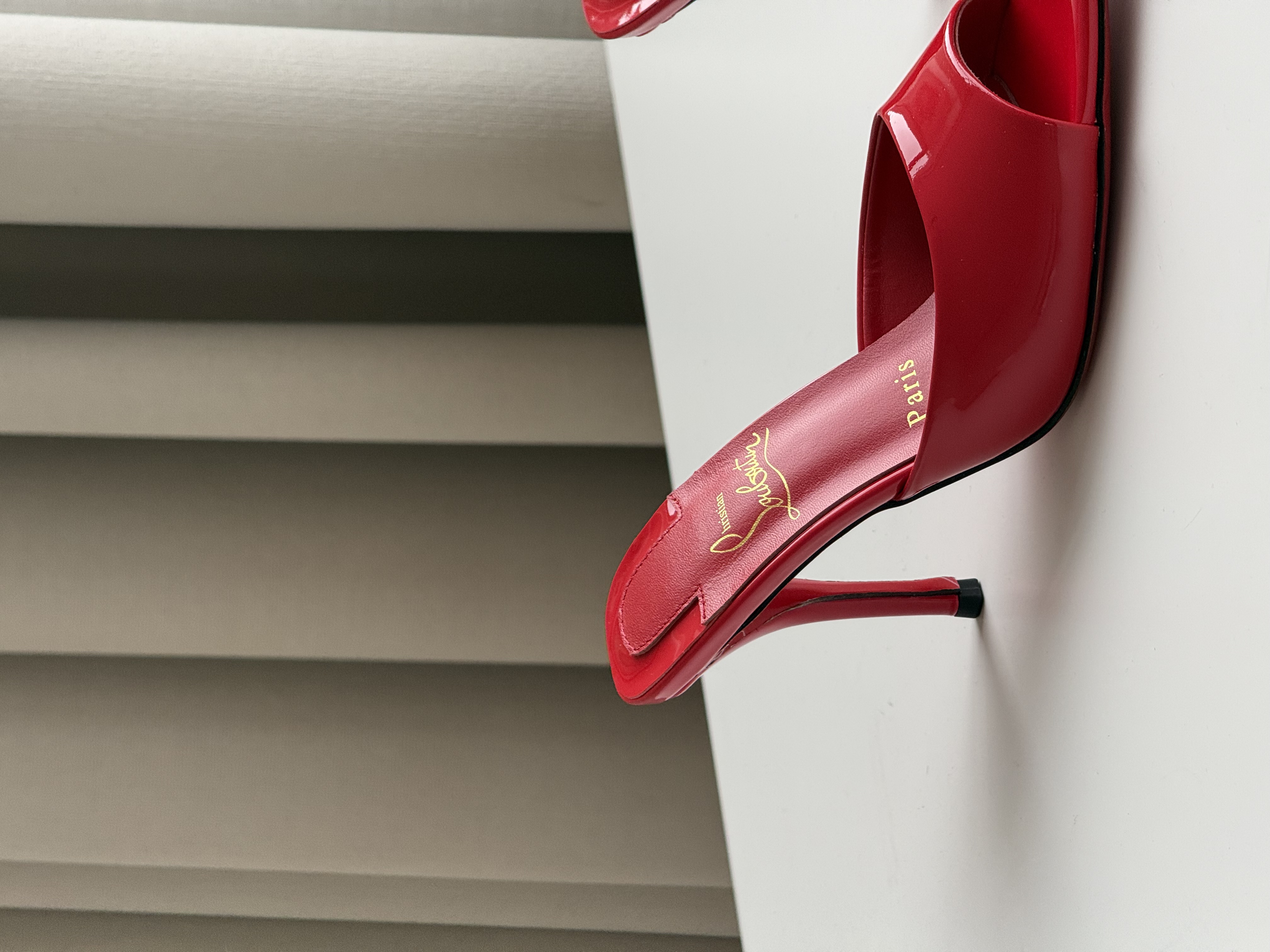 Christian Louboutin Red Patent Leather Peep-Toe Pointed Heel Mules