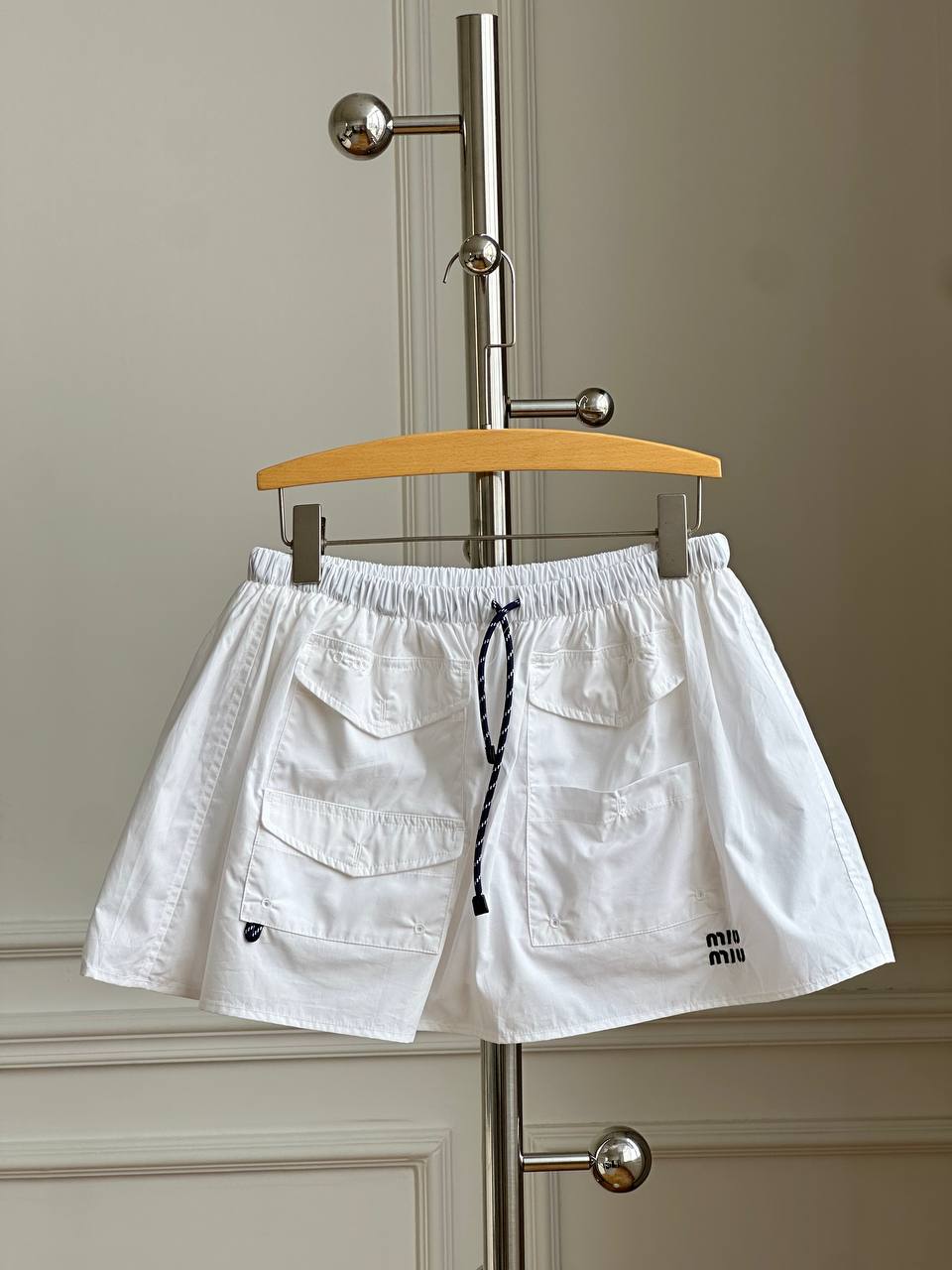 Miu Miu White Cotton Drawstring Cargo Shorts