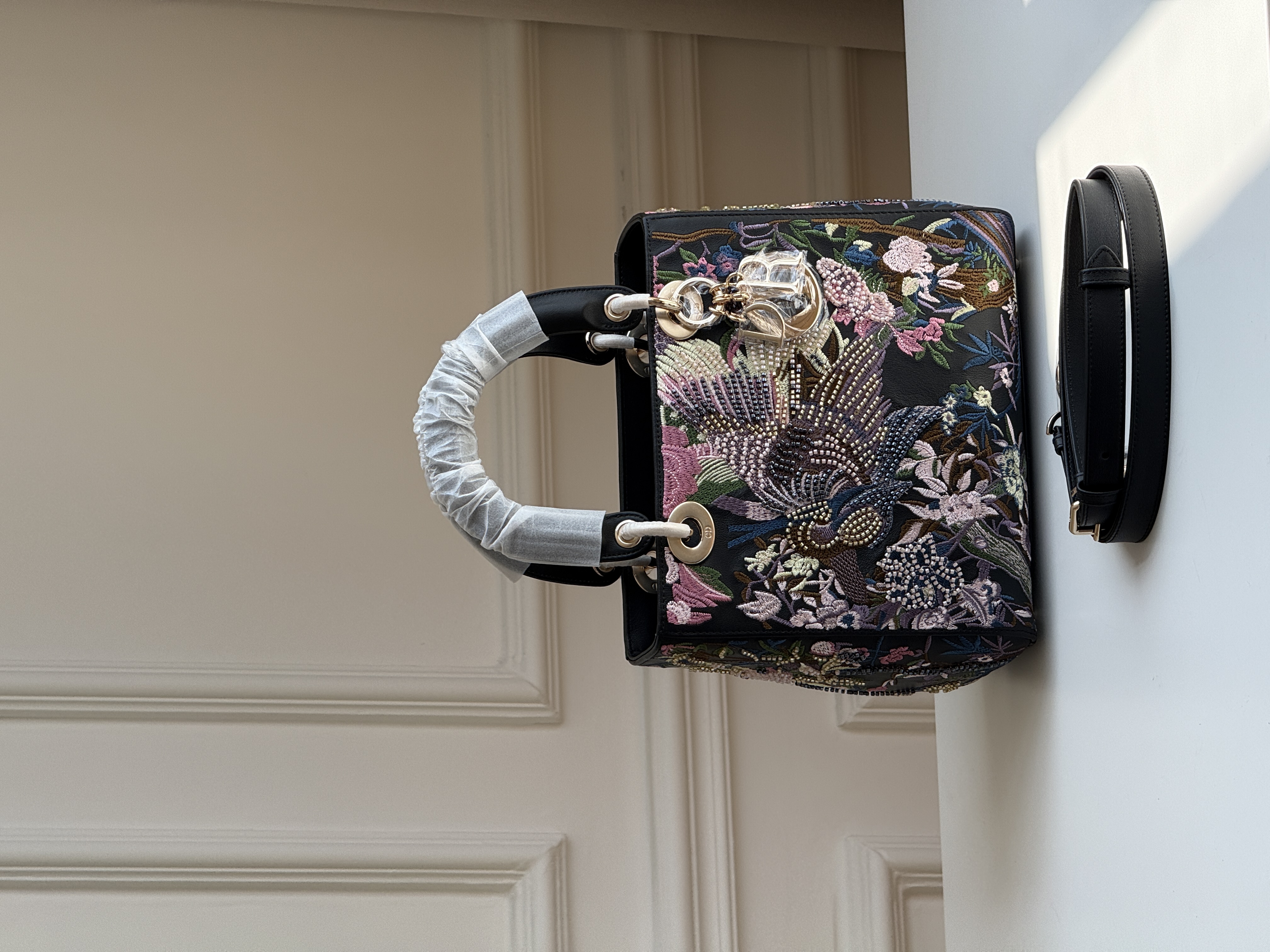 Dior Lady Dior Heavy-duty Floral & Bird Embroidery Beaded Handbag