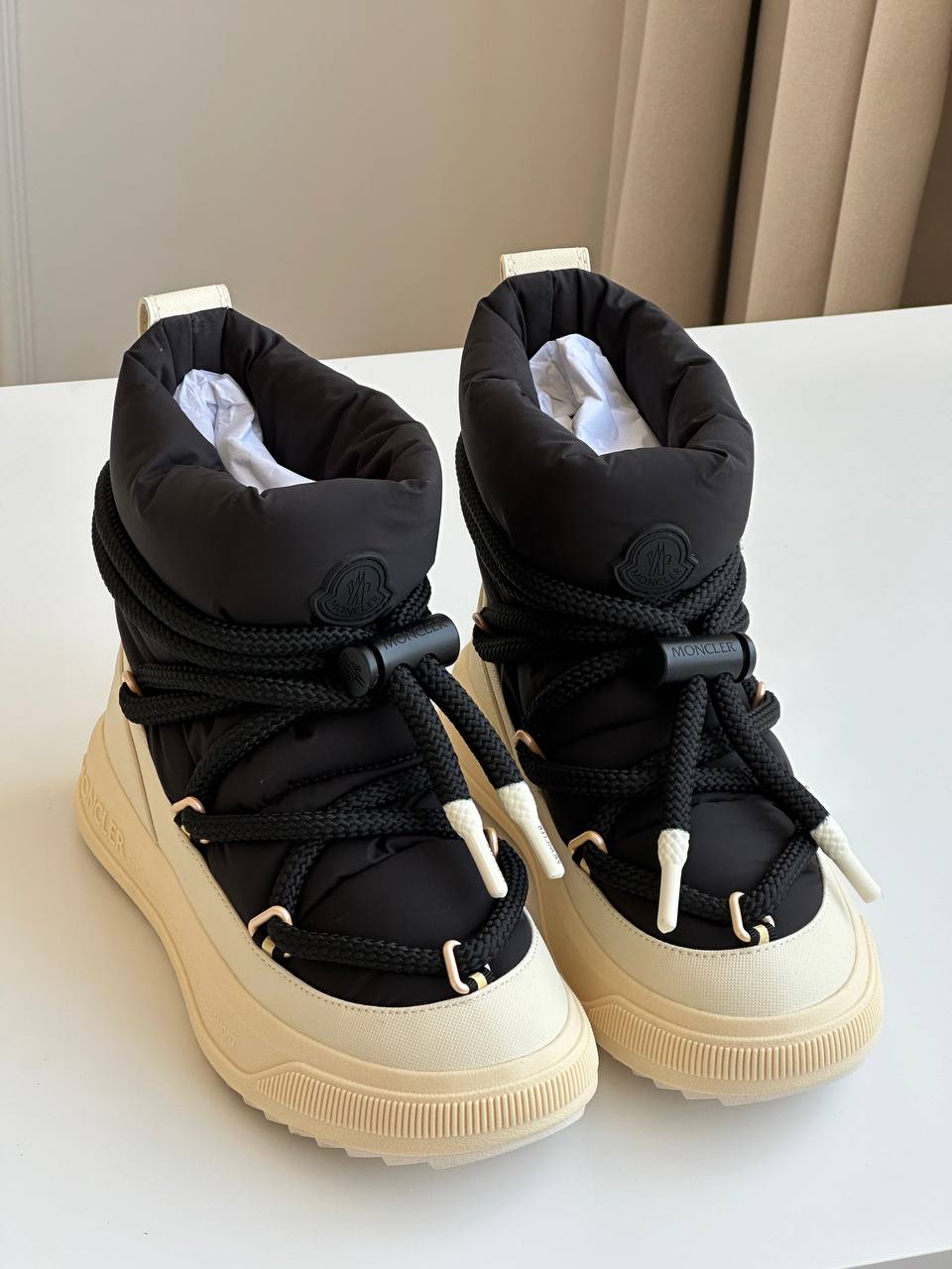 Moncler Black & Off-White Padded Nylon Chunky Lace-Up Platform Snow Ankle Boots