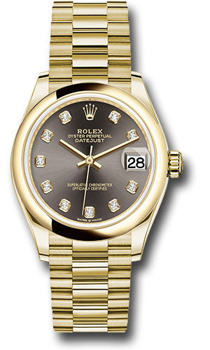 Rolex Yellow Gold Datejust 31 Watch - Domed Bezel - Dark Grey Diamond Dial - President Bracelet - 278248 dkgdp【1:1 Replica】