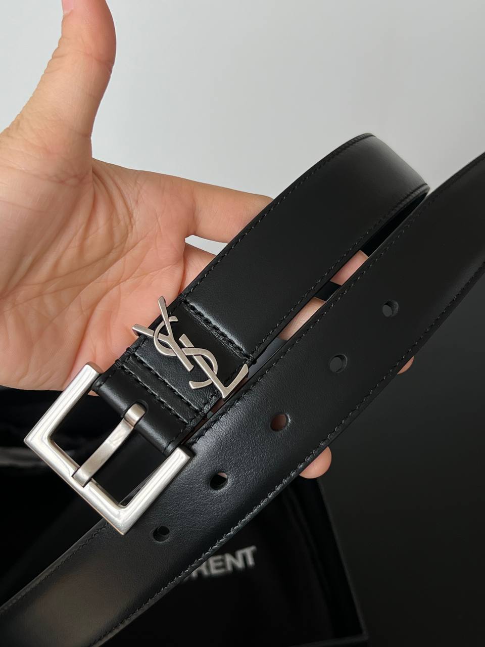 Saint Laurent Cassandre Logo Buckle Smooth Calfskin Belt