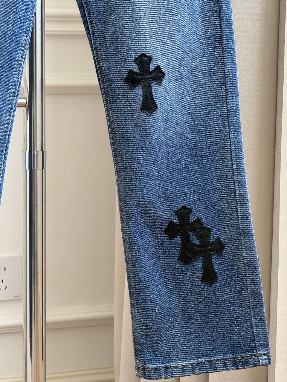 Chrome Hearts Cross Leather Patch Straight Leg Jeans