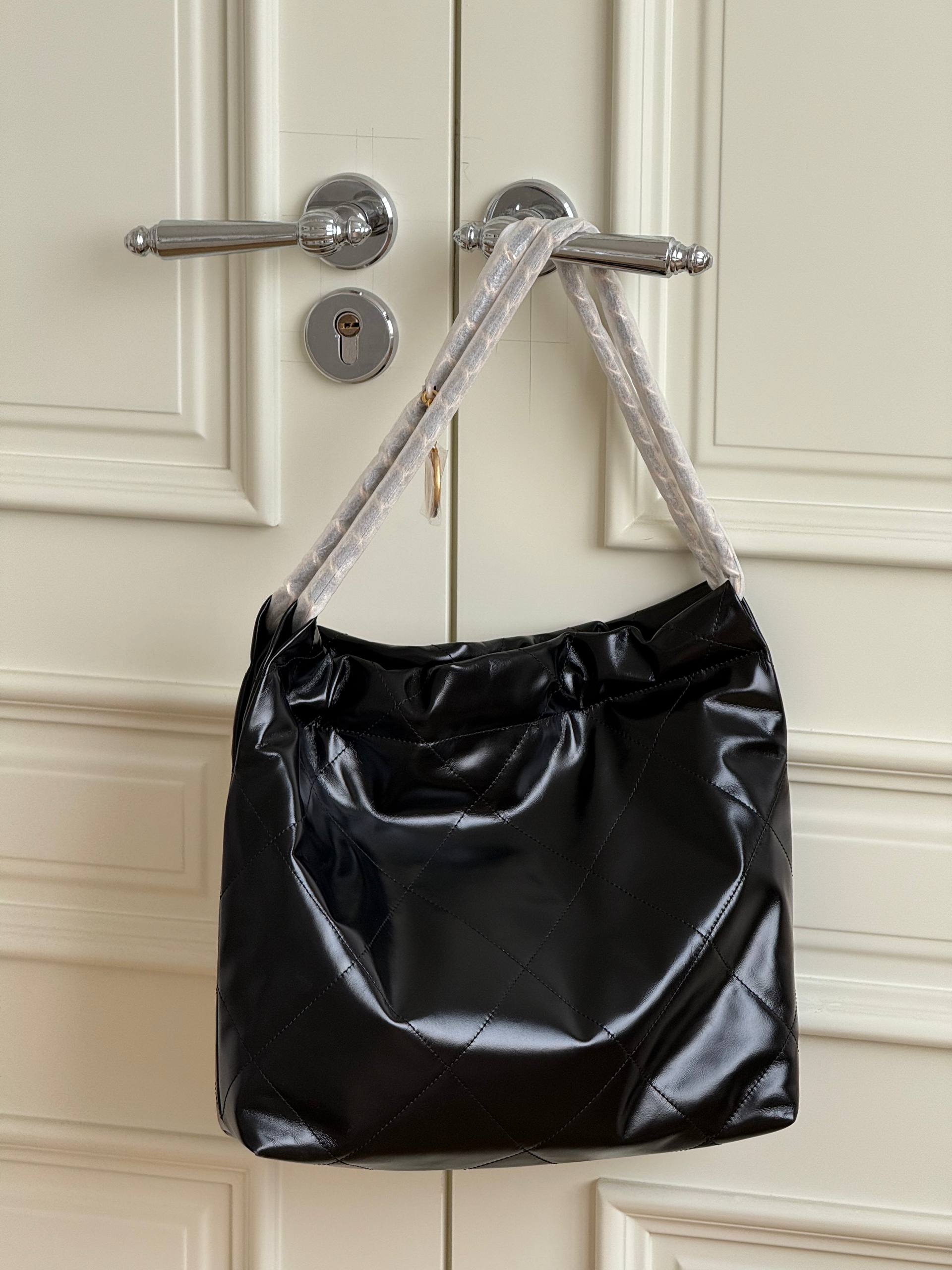 Chanel 22 Mini Shiny Quilted Leather Shopping Tote Bag