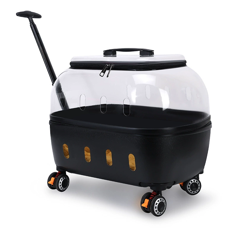 Transparent Wheeled Carrier Breathable Multi-hole Ventilation Rolling Luggage for Small Dogs Cats - MAISONKAIRON