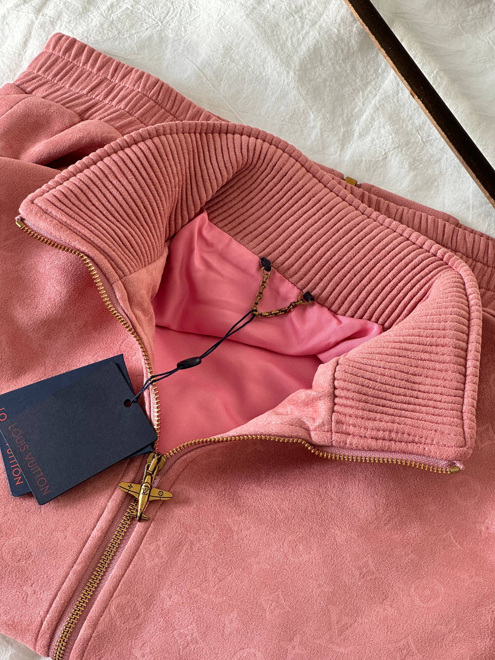 Louis Vuitton Pink Suede All Over Monogram Bomber Jacket
