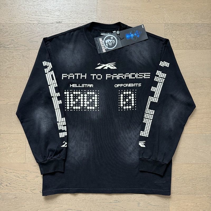 Hellstar American-style street retro printed washed and distressed high street casual men's and women's long-sleeved T-shirt