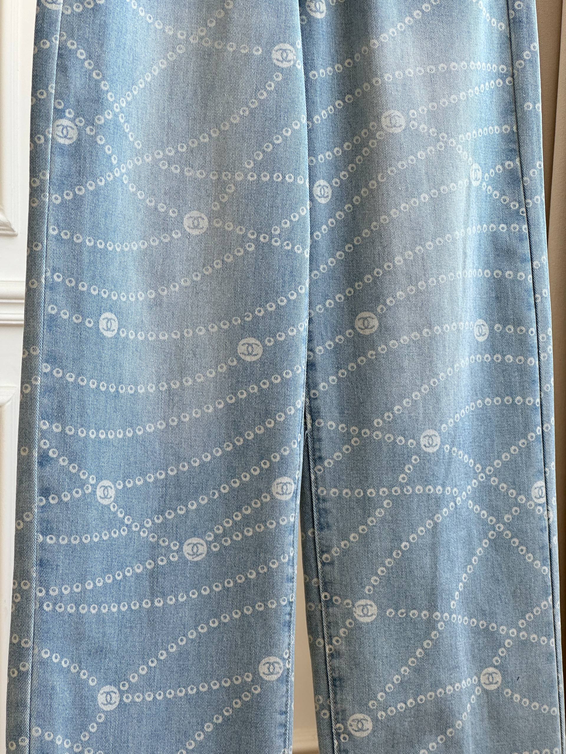 Chanel Chain-Link Print High-Waisted Wide-Leg Jeans