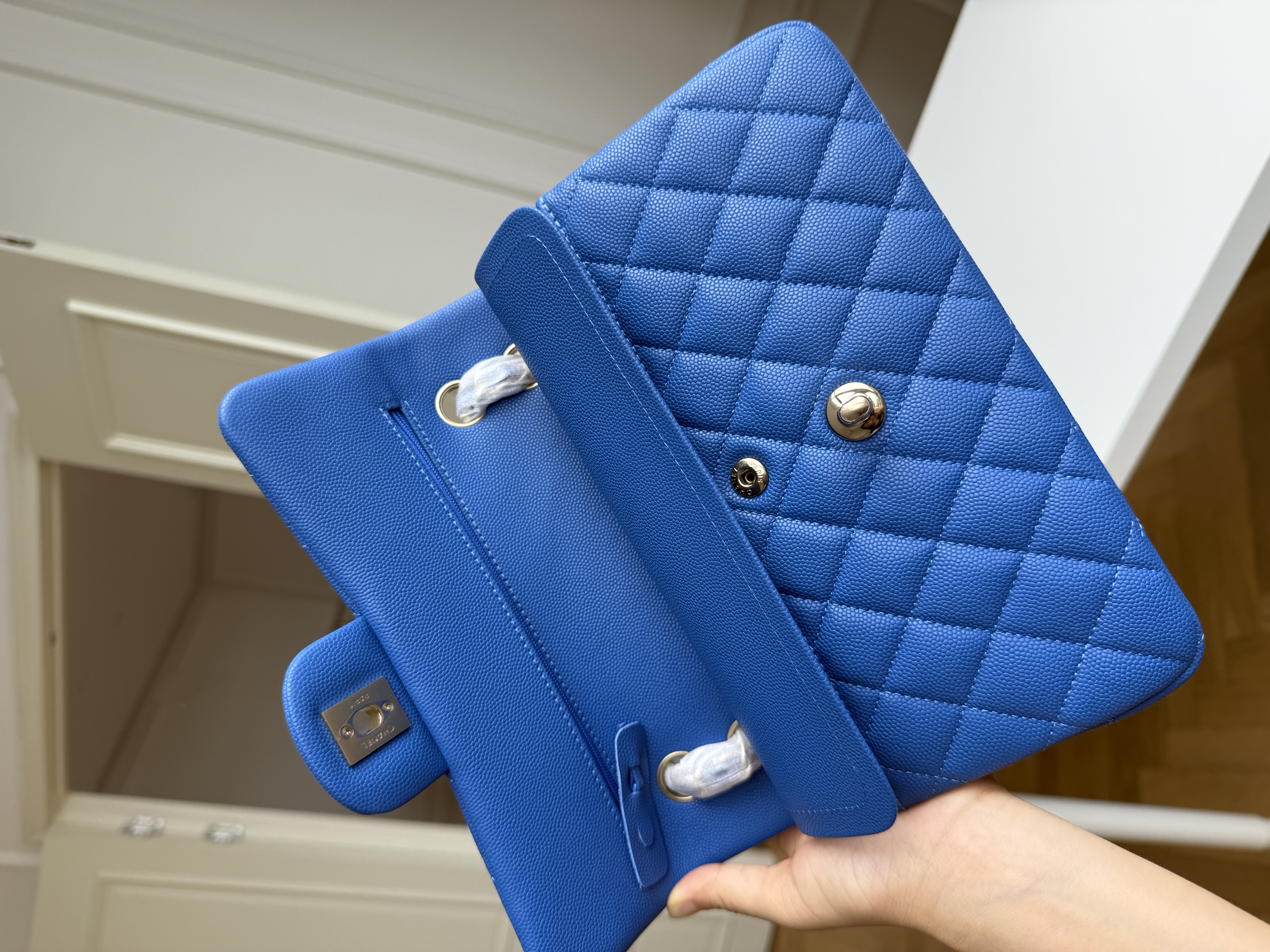 Chanel Klein Blue Caviar Leather Medium Classic Flap Handbag