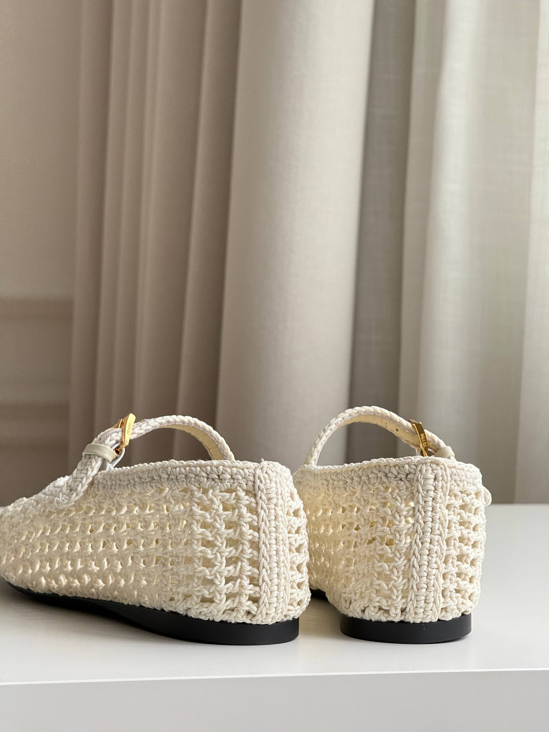 Prada Crochet Mary Jane Flats