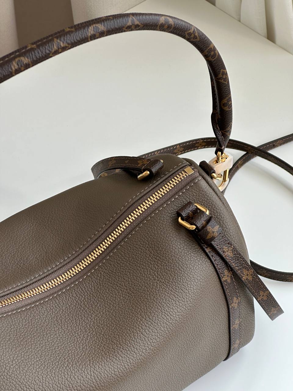 Louis Vuitton Grey Green Grained Leather Monogram Trim Soft Speedy Shoulder & Crossbody Bag