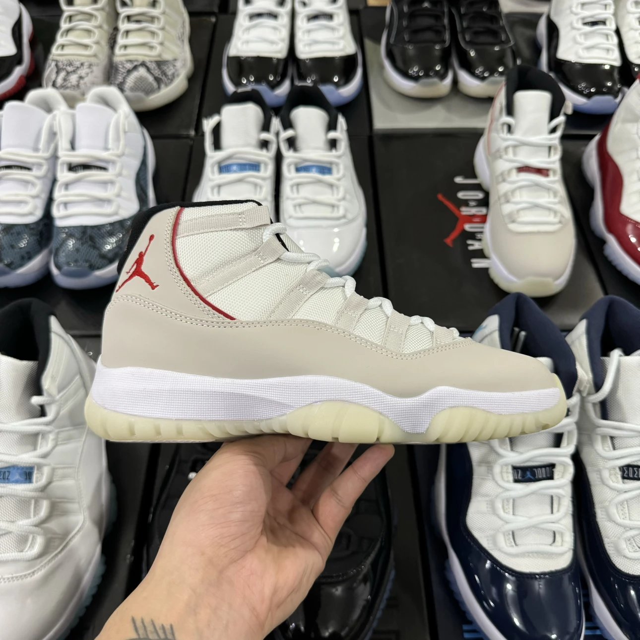 Air Jordan 11 Retro High Beige with Red Logo