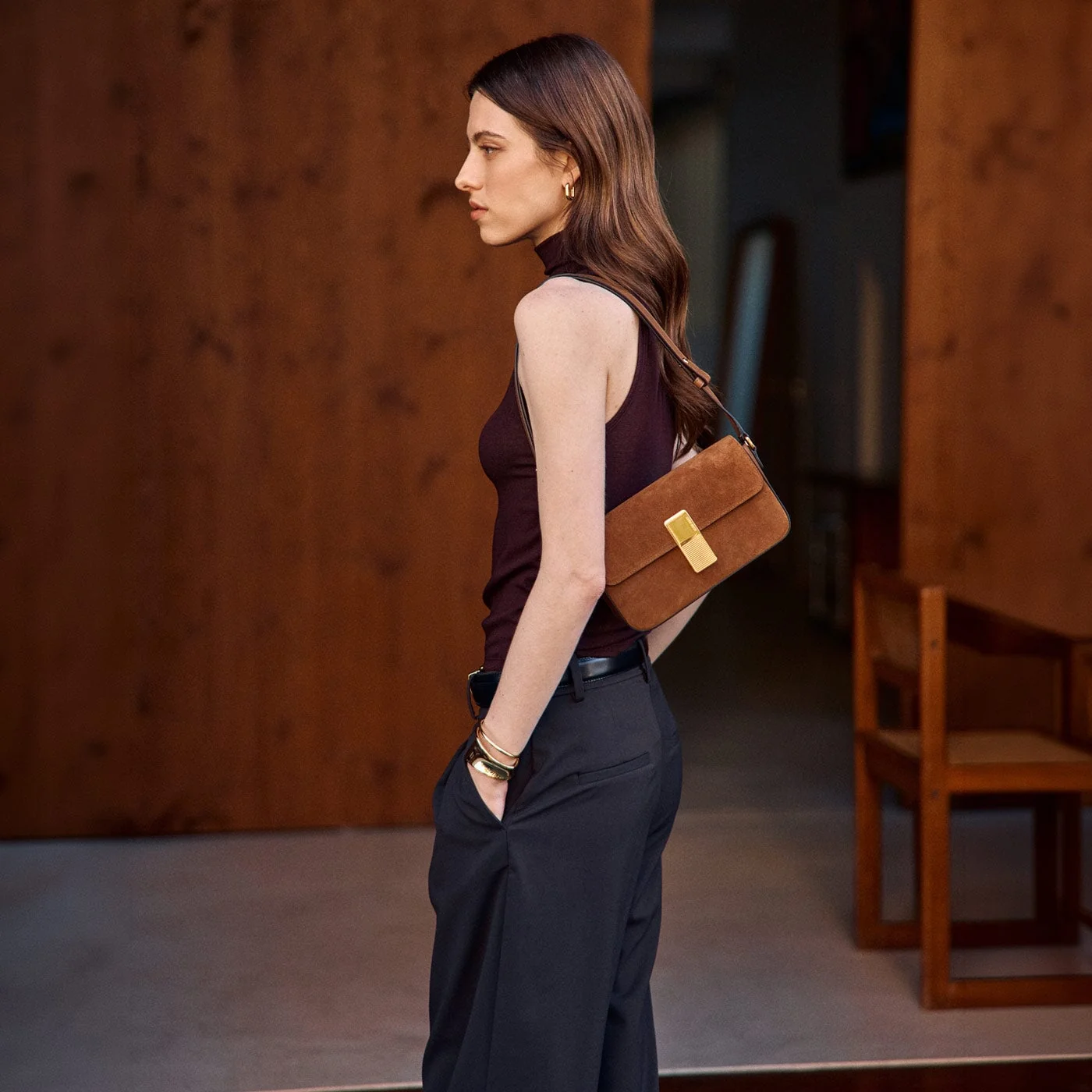 Monceau Baguette - Cuir Velours Camel