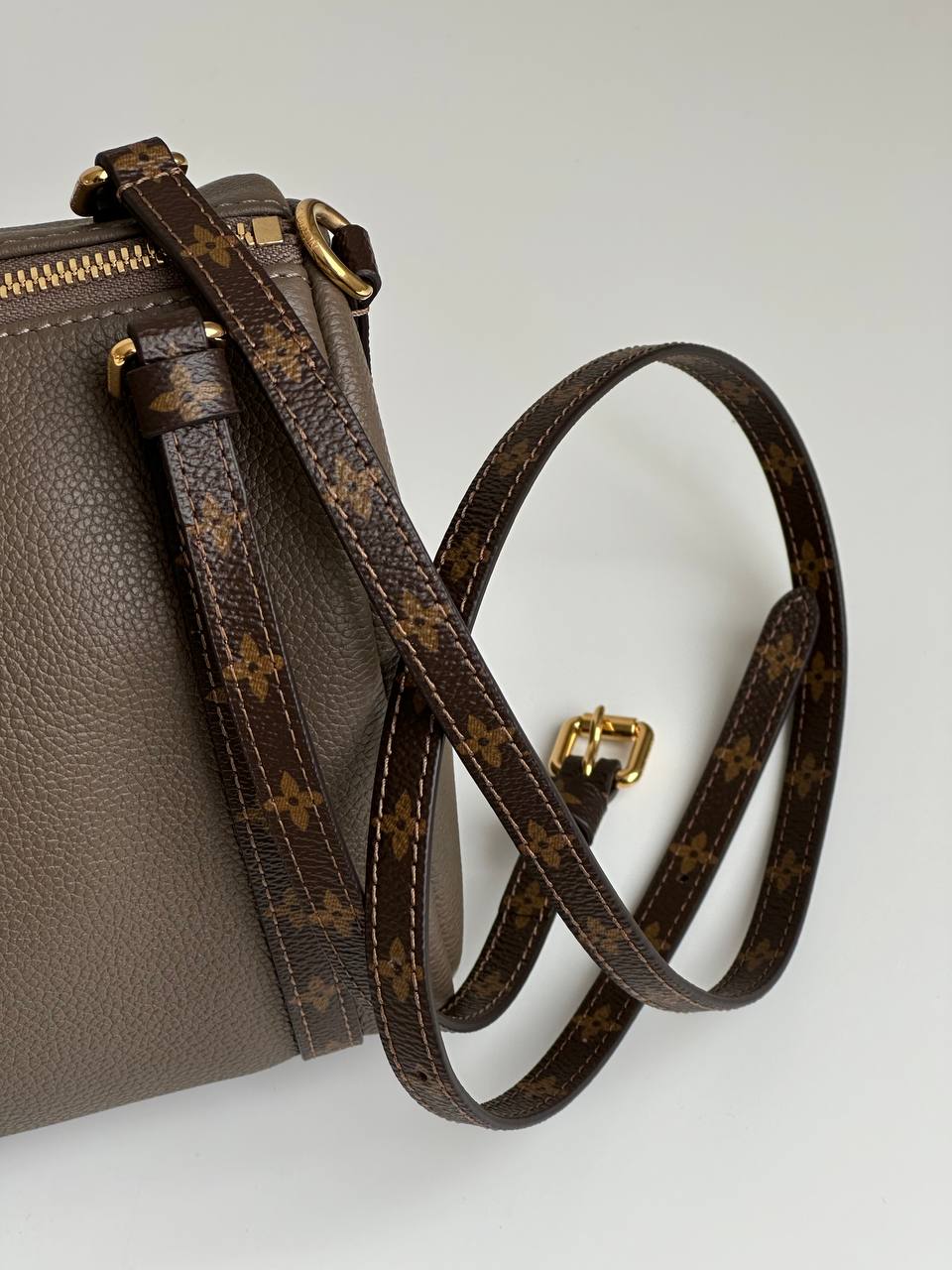 Louis Vuitton Grey Green Grained Leather Monogram Trim Soft Speedy Shoulder & Crossbody Bag