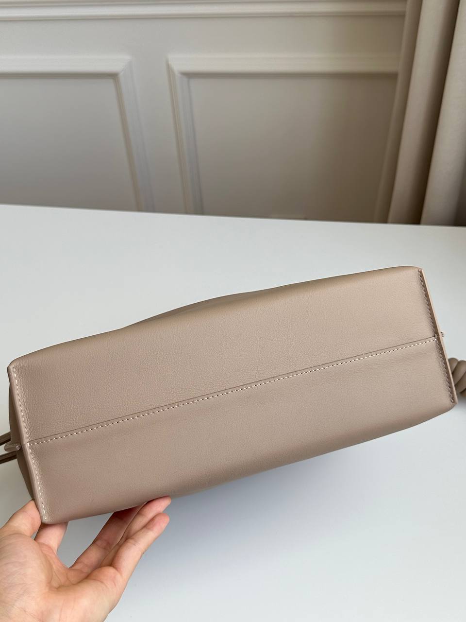 Bottega Veneta Milk Tea Smooth Lambskin Double Knot Drawstring Jodie Cloud Bag