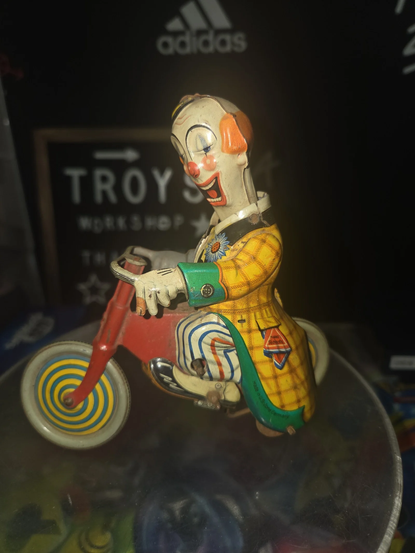 TECHNOFIX Tin windup Merry Clown Motorcycle, BNI41