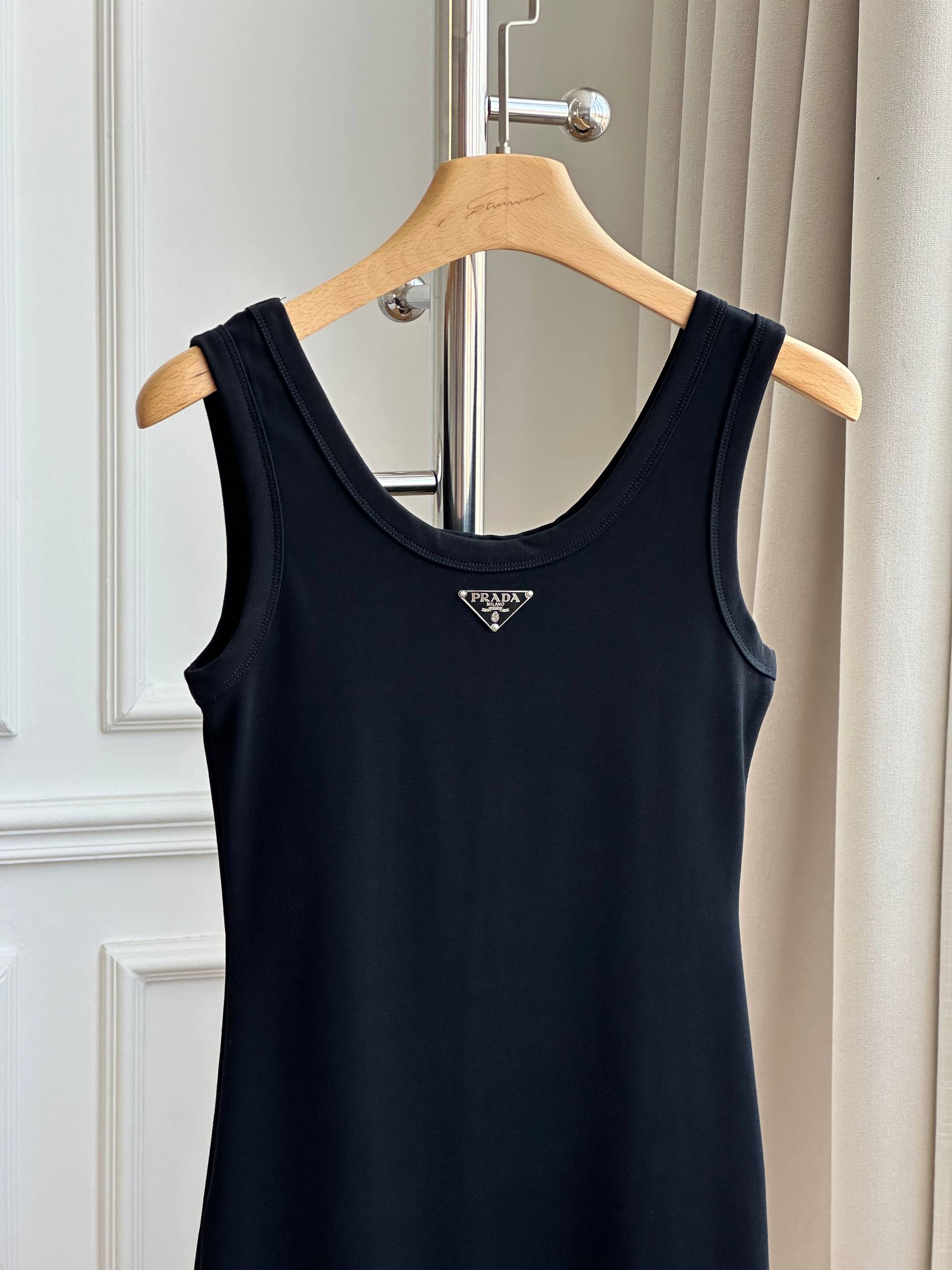 Prada Triangle Logo Fitted Sleeveless Tank Midi Dress