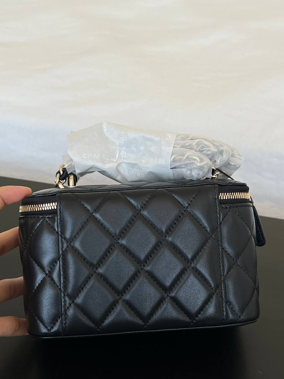 Chanel Black Lambskin Quilted Cosmetic Vanity Case