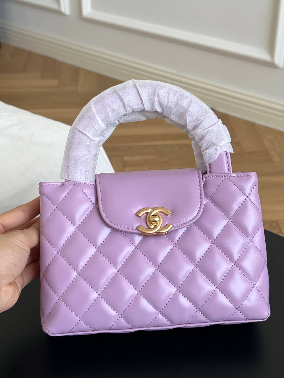 Chanel Light Purple Quilted Leather Mini Top Handle Bag