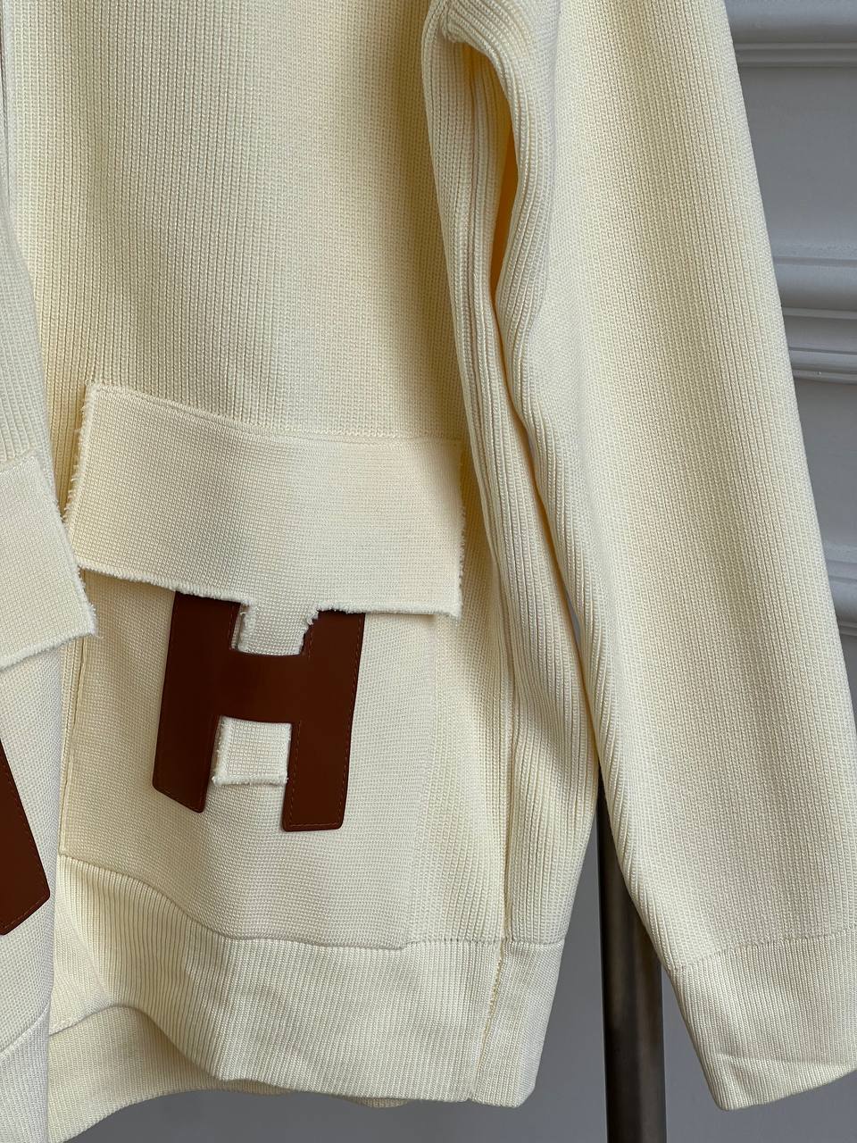 Hermès Butter Yellow Stand Collar H Logo Zip-up Knit Cardigan Jacket