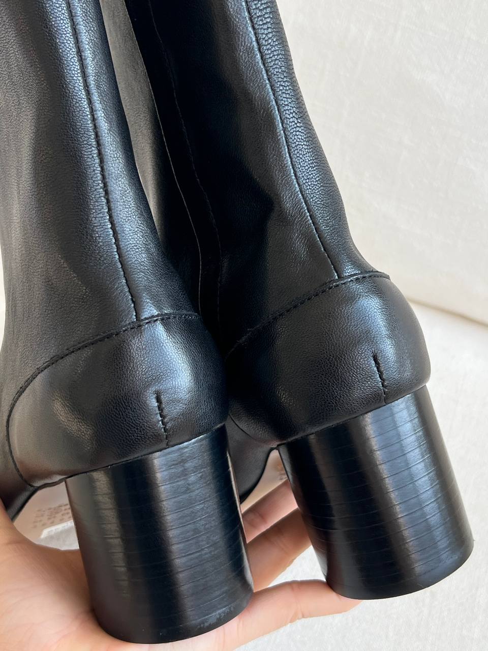 Maison Margiela Black Lambskin Tabi Split-Toe Side Zip Block Heel Ankle Boots