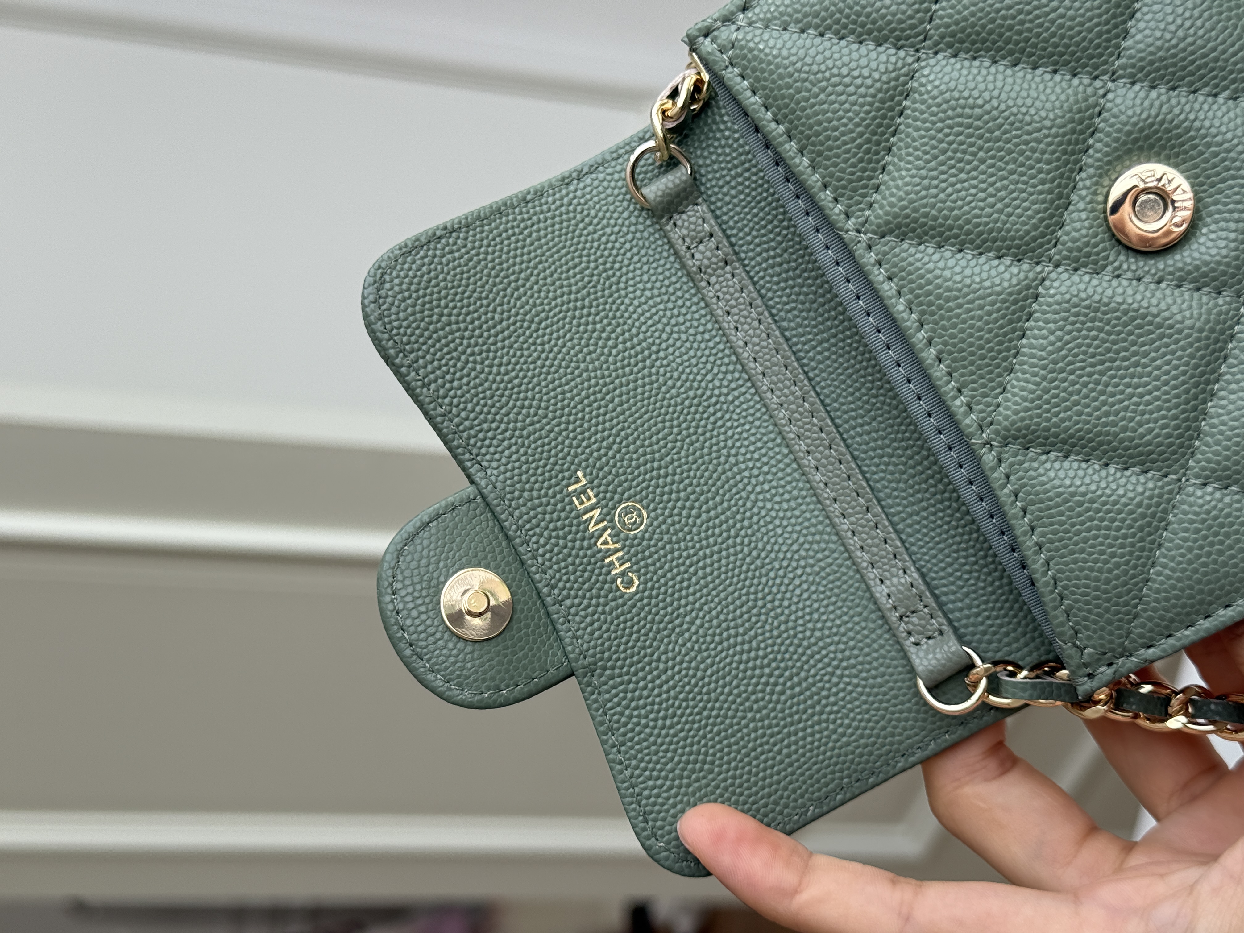 Chanel Sage Green Caviar Leather Mini Classic Flap Gold CC Chain Bag