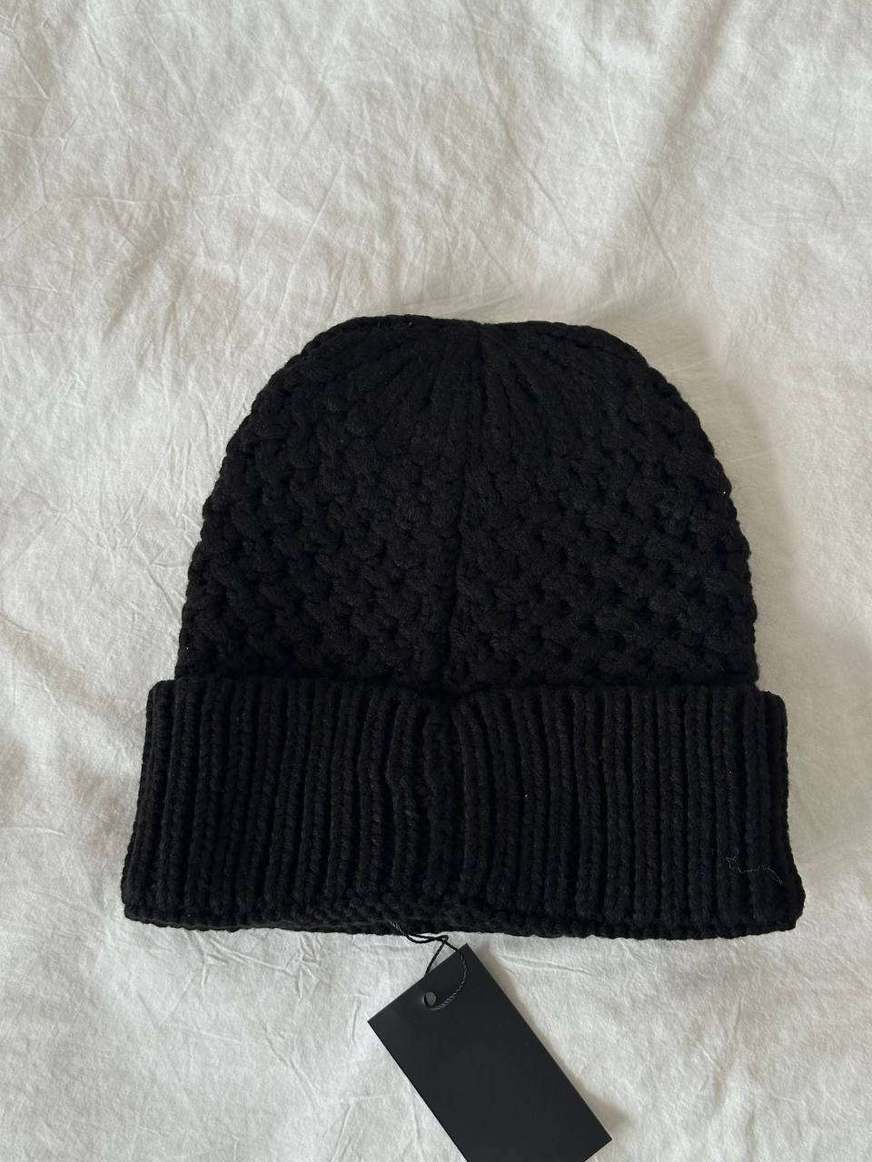 Chanel Black Cable Knit Cuffed Beanie Hat With White Felt CC Logo