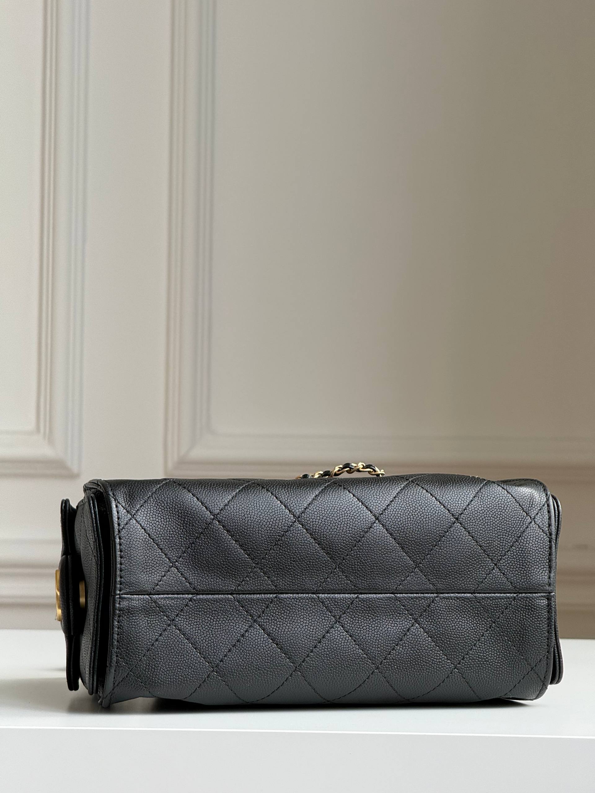 Chanel Caviar Leather Drawstring Bucket Bag with Chain Strap