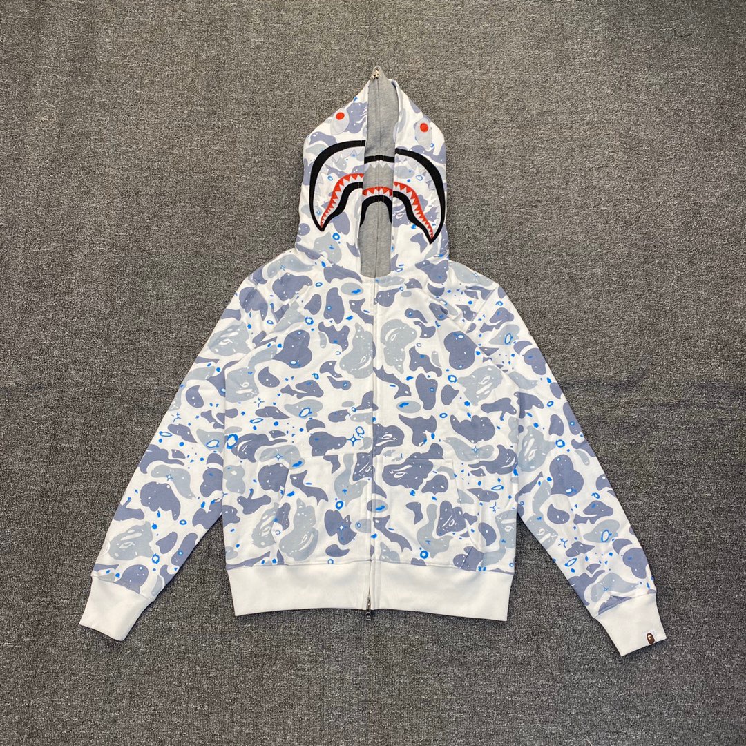 1:1 Best Quality starry sky Camo 2 Hood Zipper Hoodie White