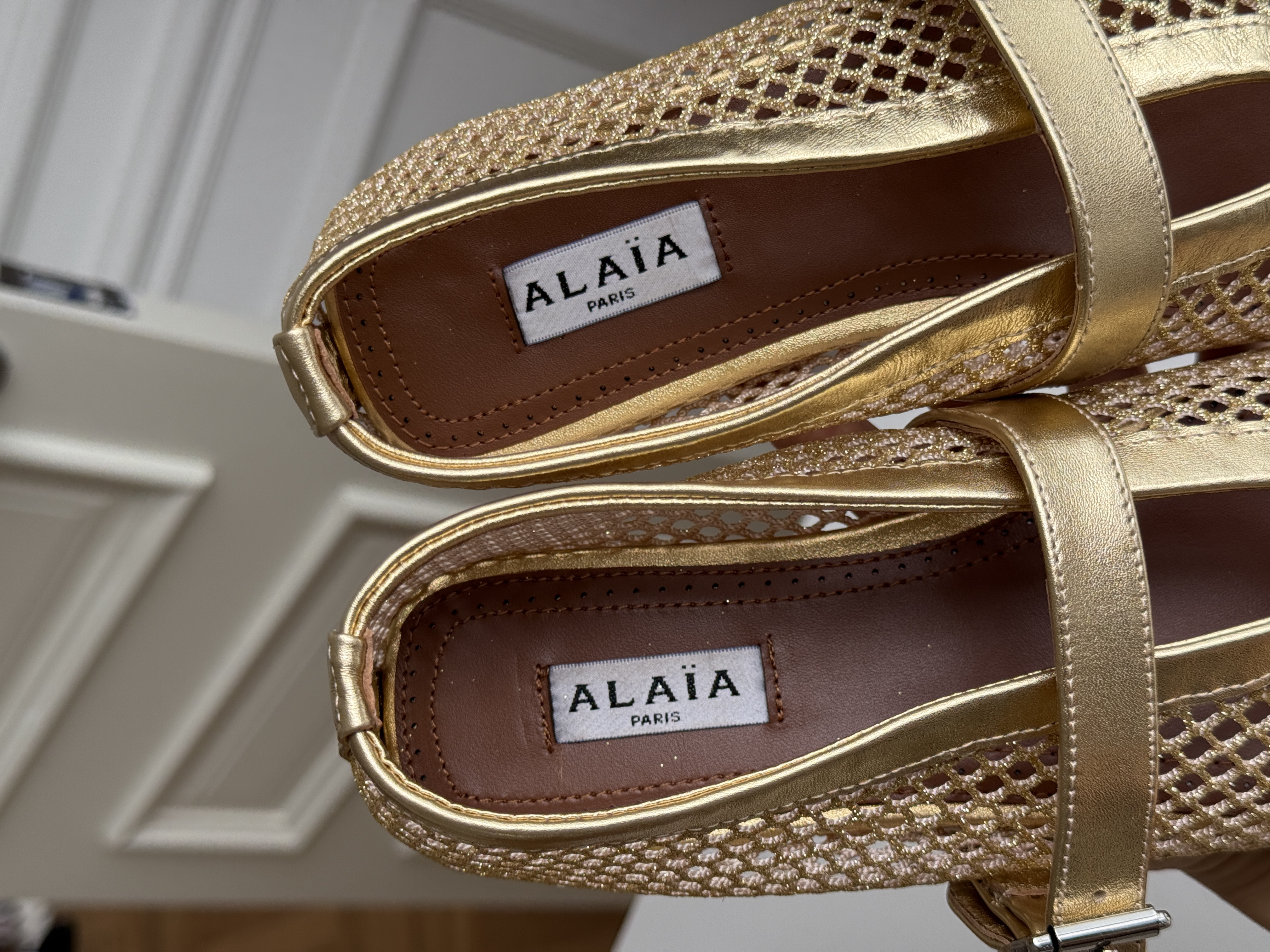 Alaïa Gold Fishnet Mary Jane Ballet Flats
