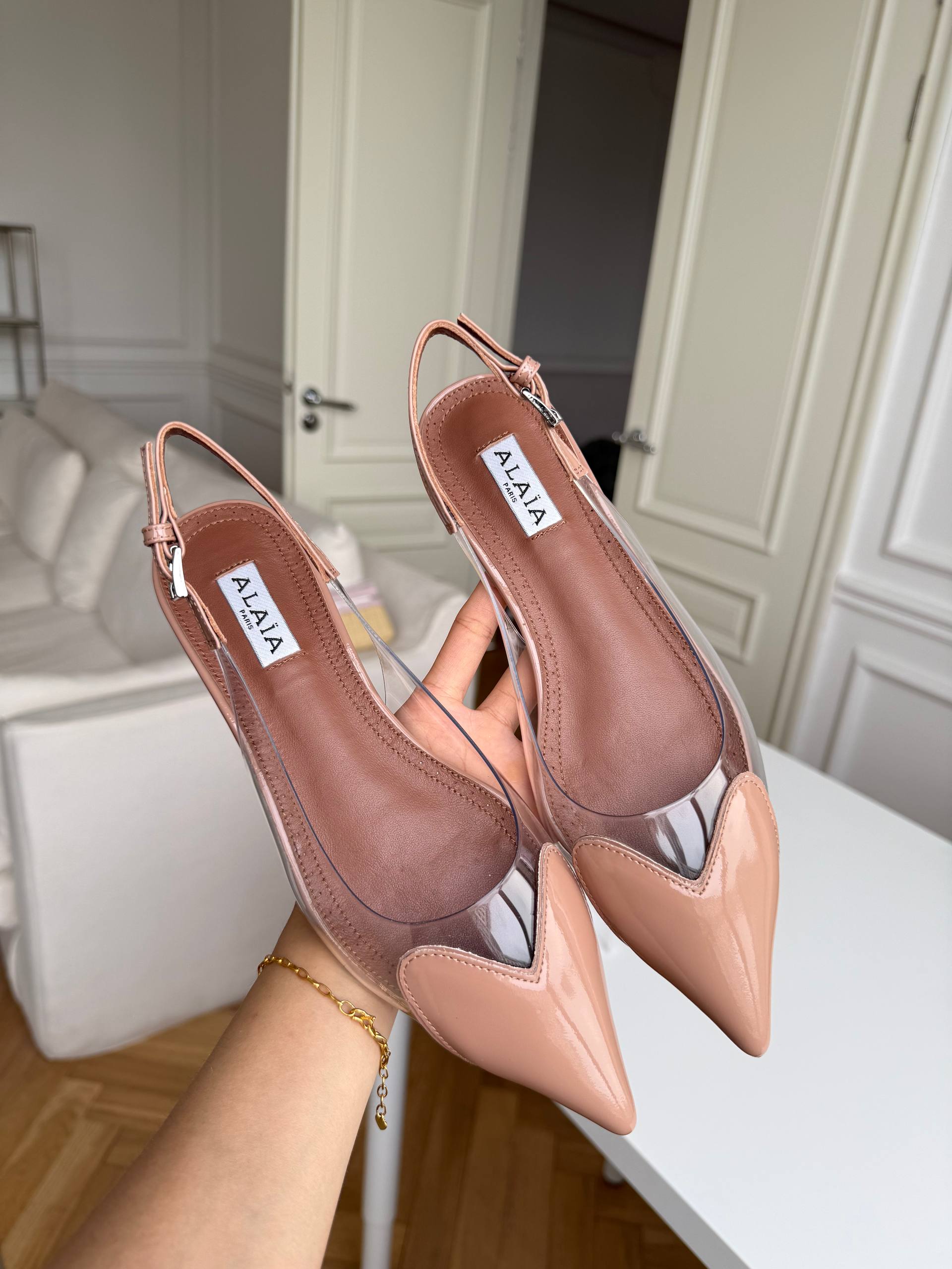 ALAÏA Heart Patent Leather PVC Slingback Flats