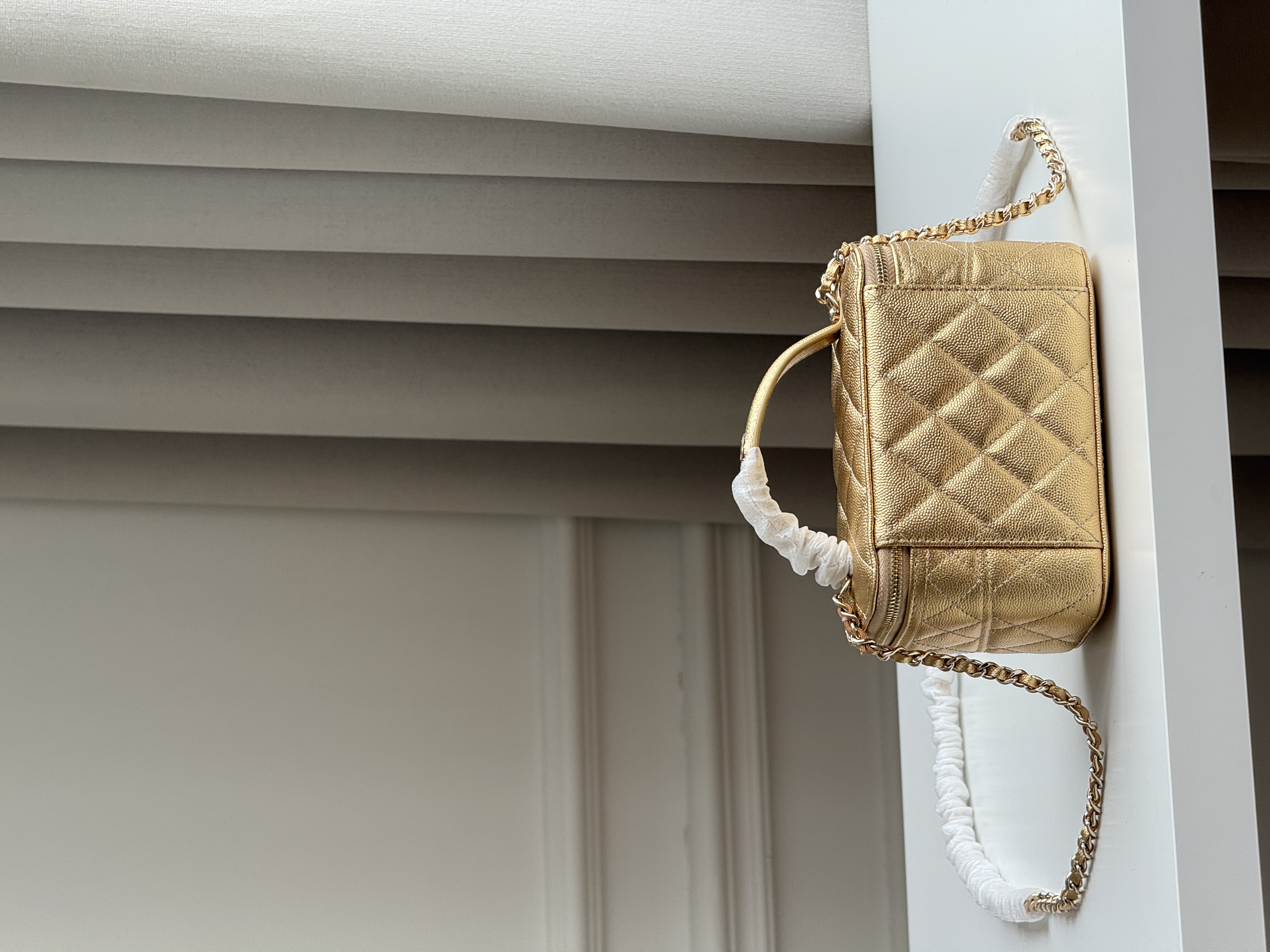 Chanel Metallic Gold Caviar Leather Vanity Case