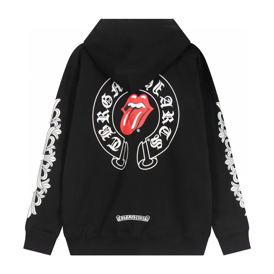 Chrome hearts red tongue zipper hoodie black