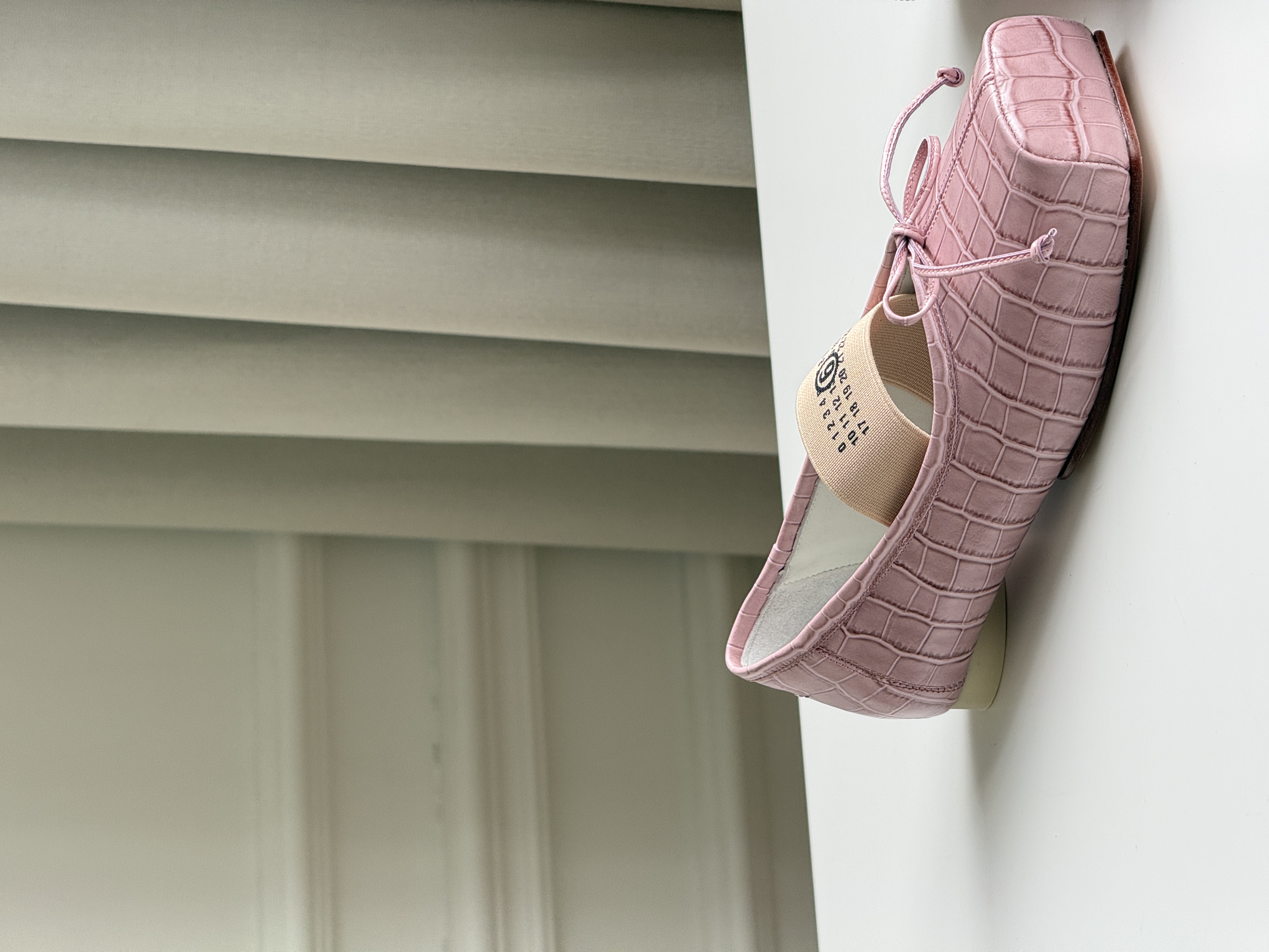 Miu Miu Dusty Pink Crocodile-Embossed Square-Toe Bow Ballet Flats