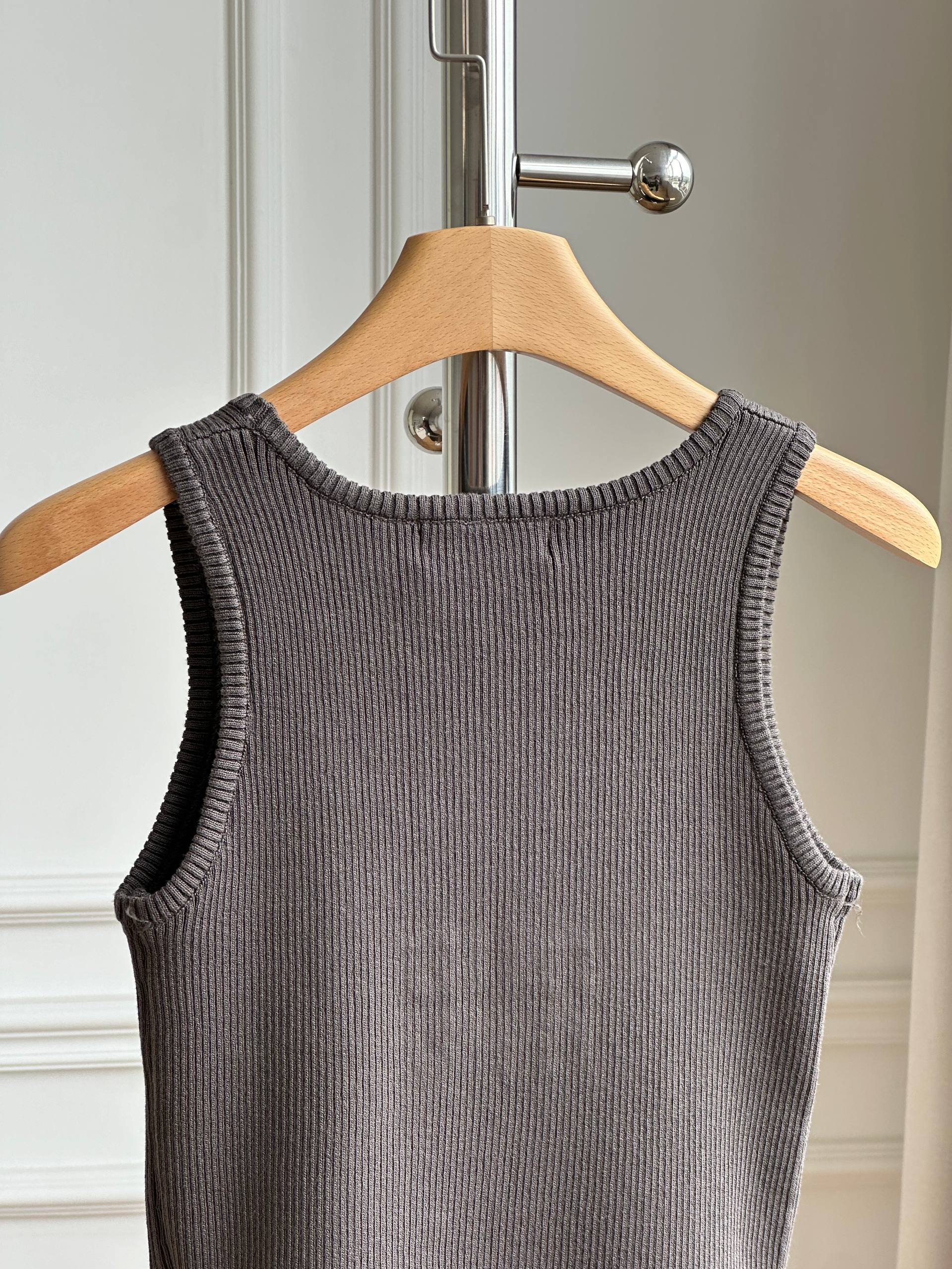 Miu Miu Crystal Logo Ribbed Knit U-Neck Tank Top