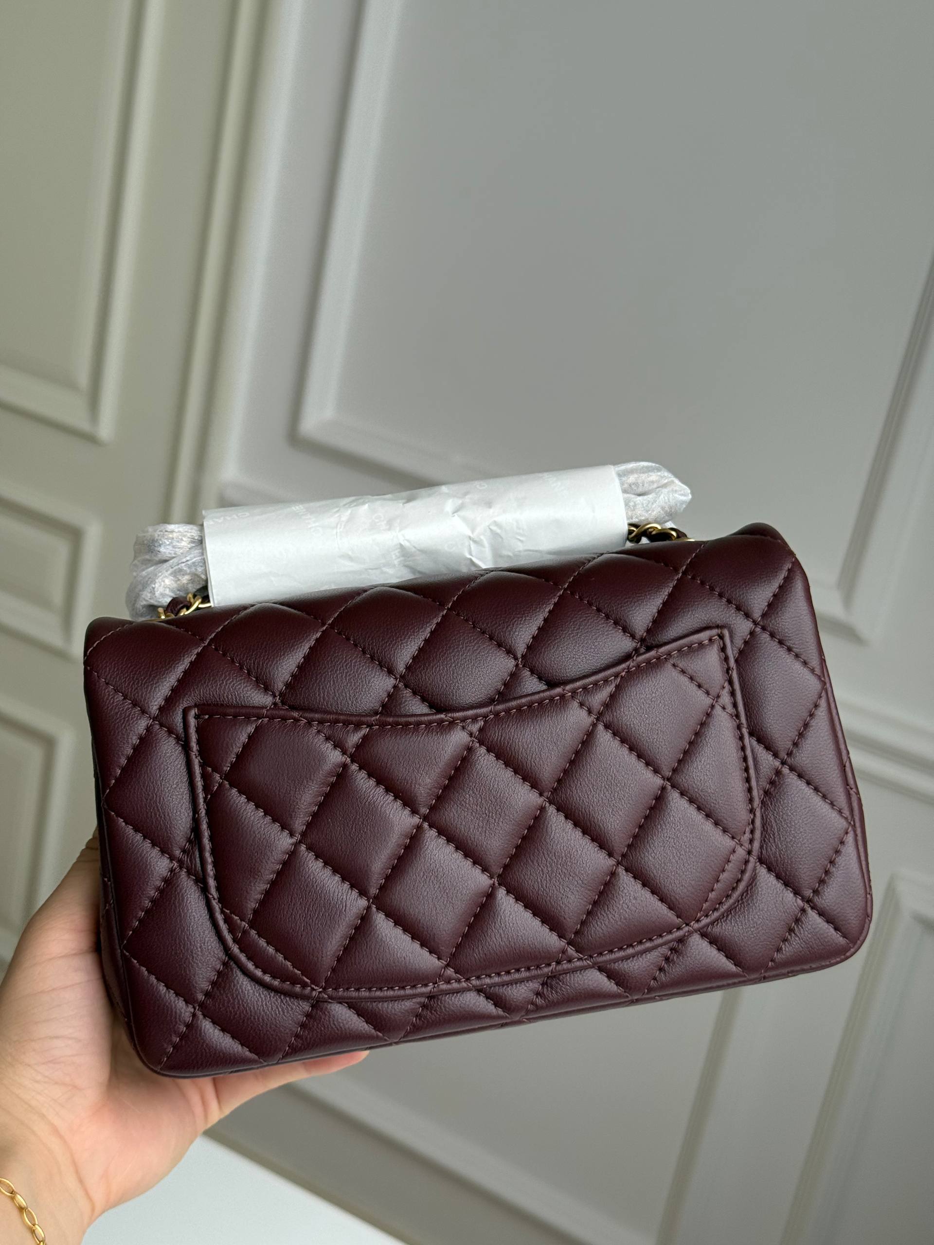Chanel Mini Classic Flap Burgundy Lambskin Crossbody Bag