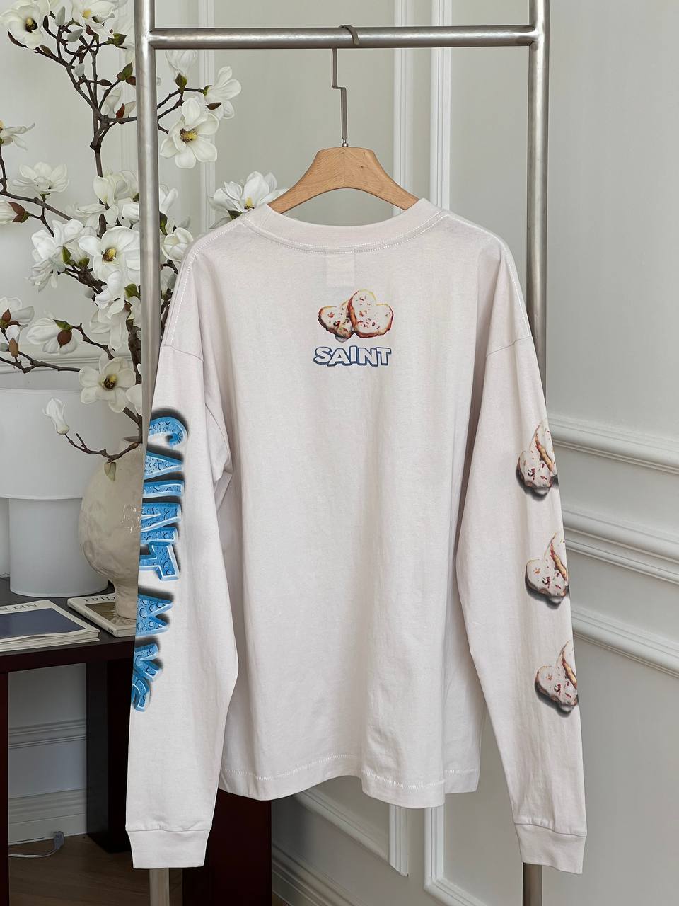 Saint Michael Off-white Heart Toast Print Oversized Crewneck Long Sleeve Tee