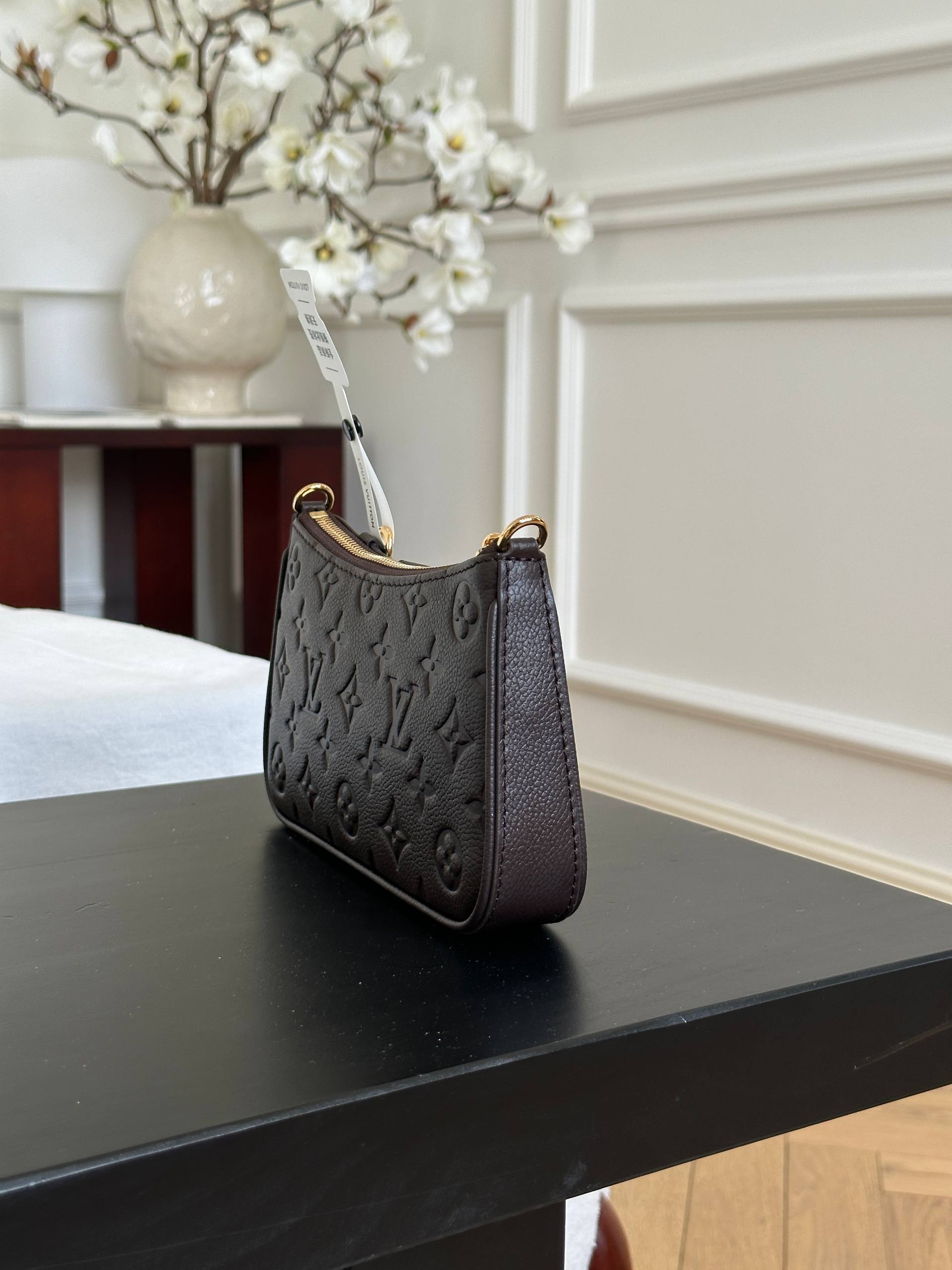 Louis Vuitton Dark Brown Embossed Monogram Leather Zip Shoulder Bag