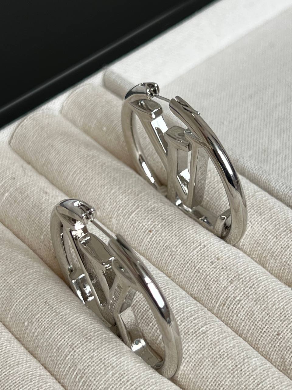 Louis Vuitton Silver-tone Hollow LV Circle Hoop Earrings