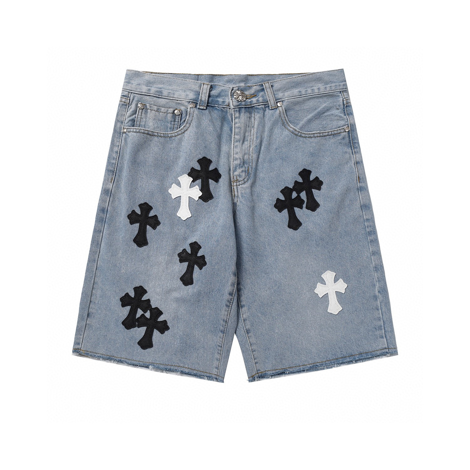 Chrome Hearts White Black Cross logo denim Shorts Blue