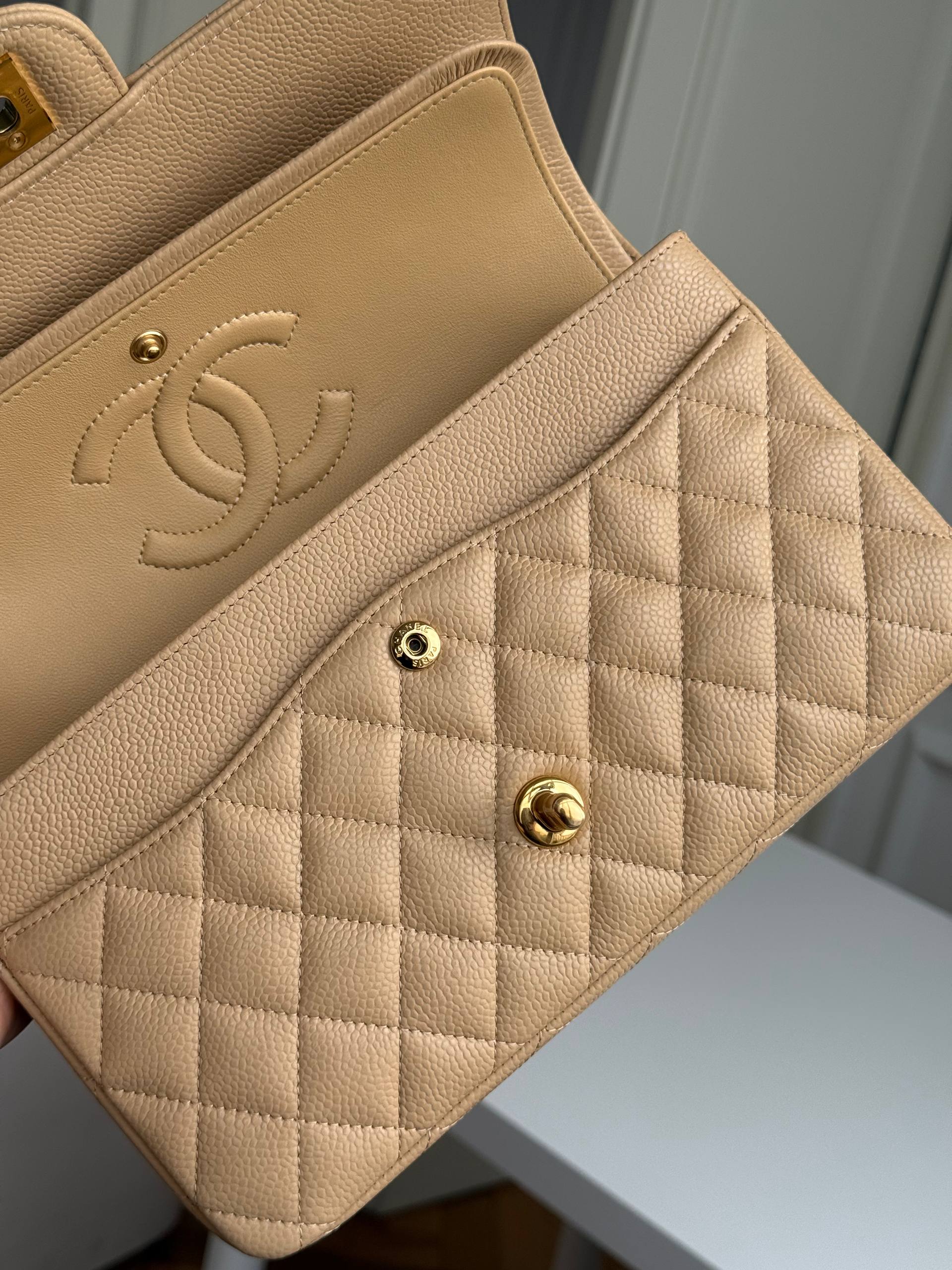 Chanel Classic Flap Milk Tea Gold Chain Bag