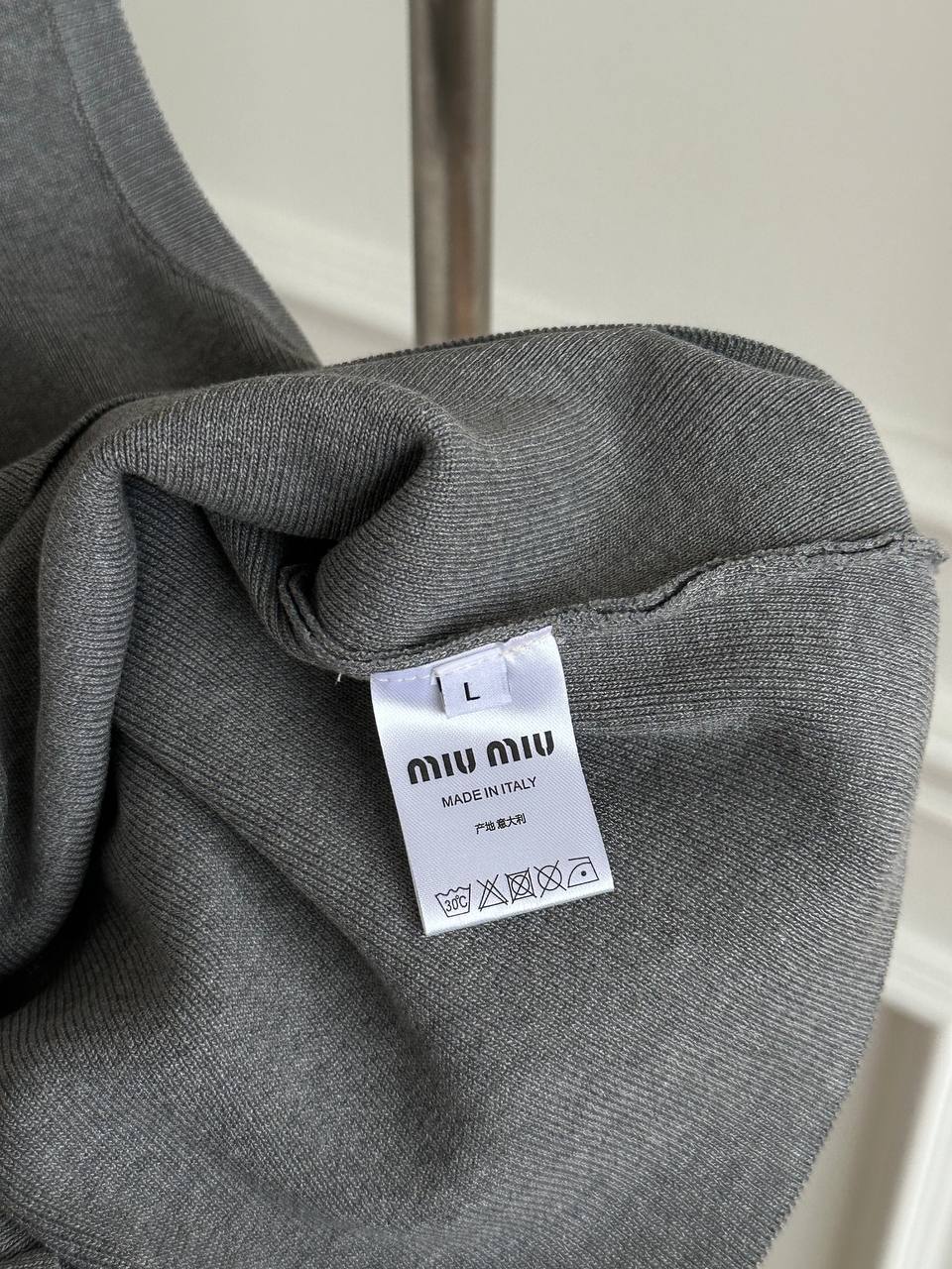 MIU MIU Rhinestone Beaded Logo Slim Crew Neck Knit Tank Top