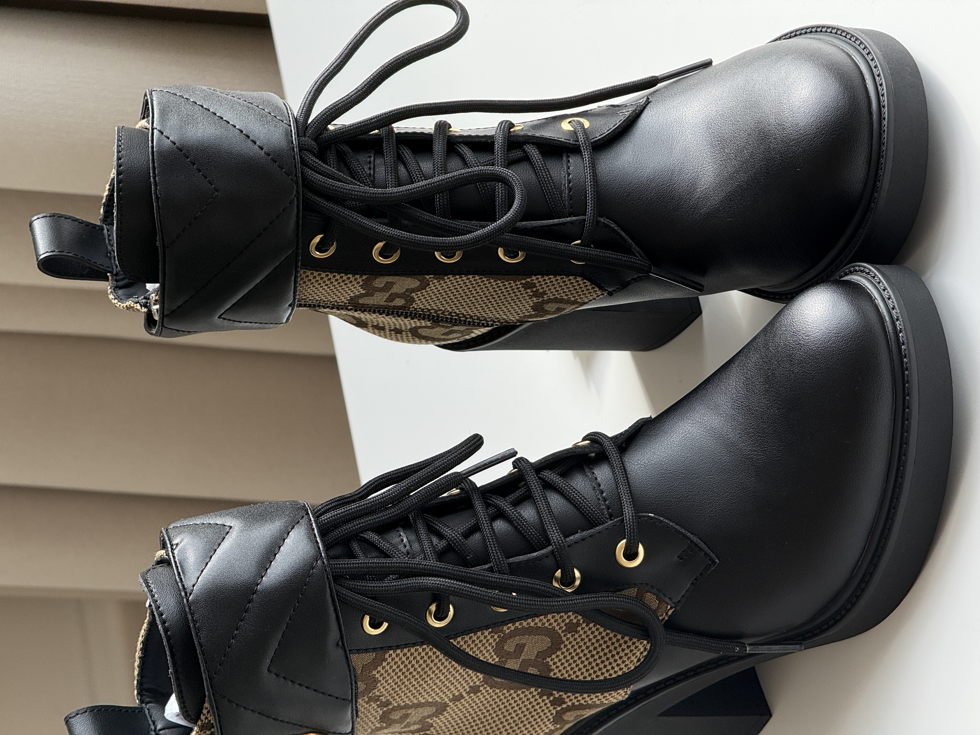 Gucci GG Monogram Lace-up Ankle Boots with Block Heel