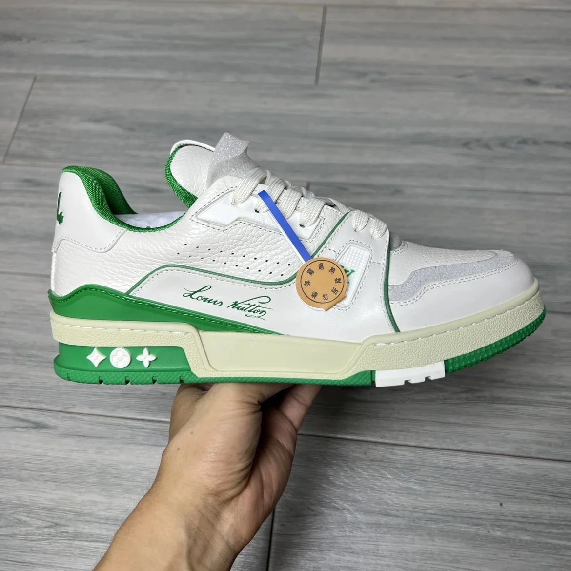 LV Full Letters Logo Trainer Shoes Green & White