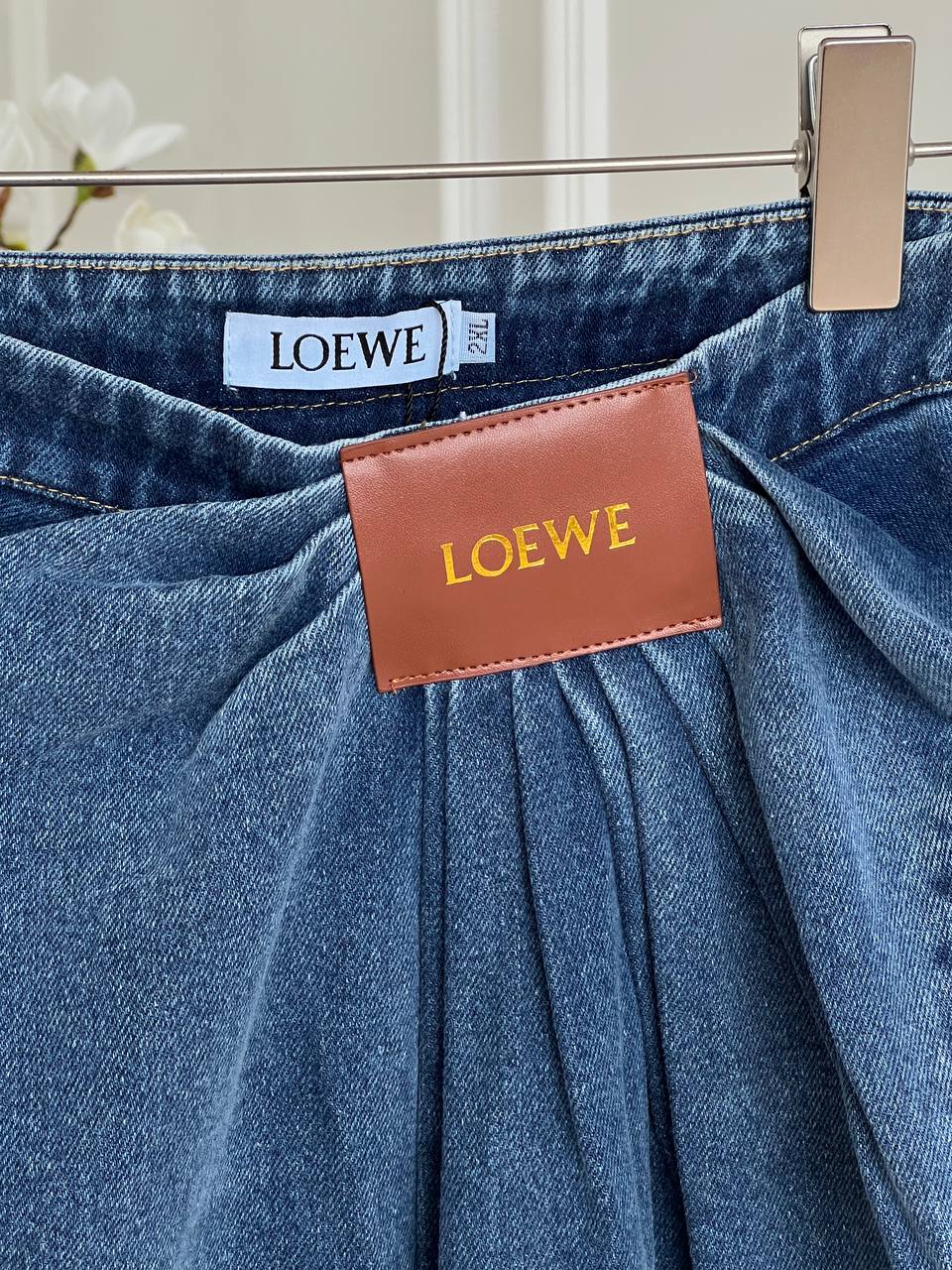 Loewe Waist Twist Leather Label Wide-Leg Washed Denim Trousers