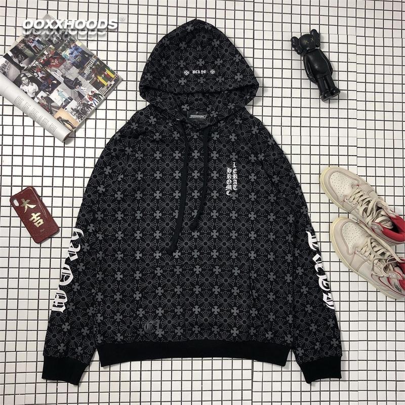 cross big horseshoe logo dark texture hoodie